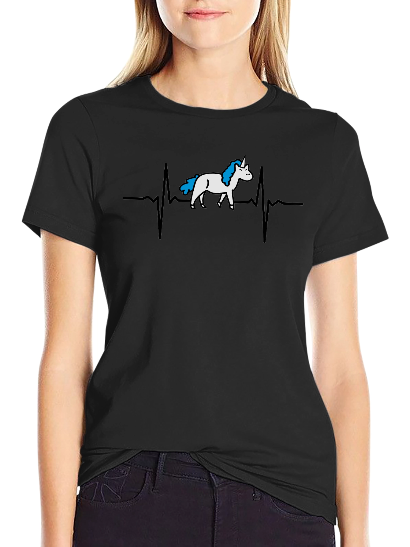 Unicorn Heartbeat Graphic Tee - Black