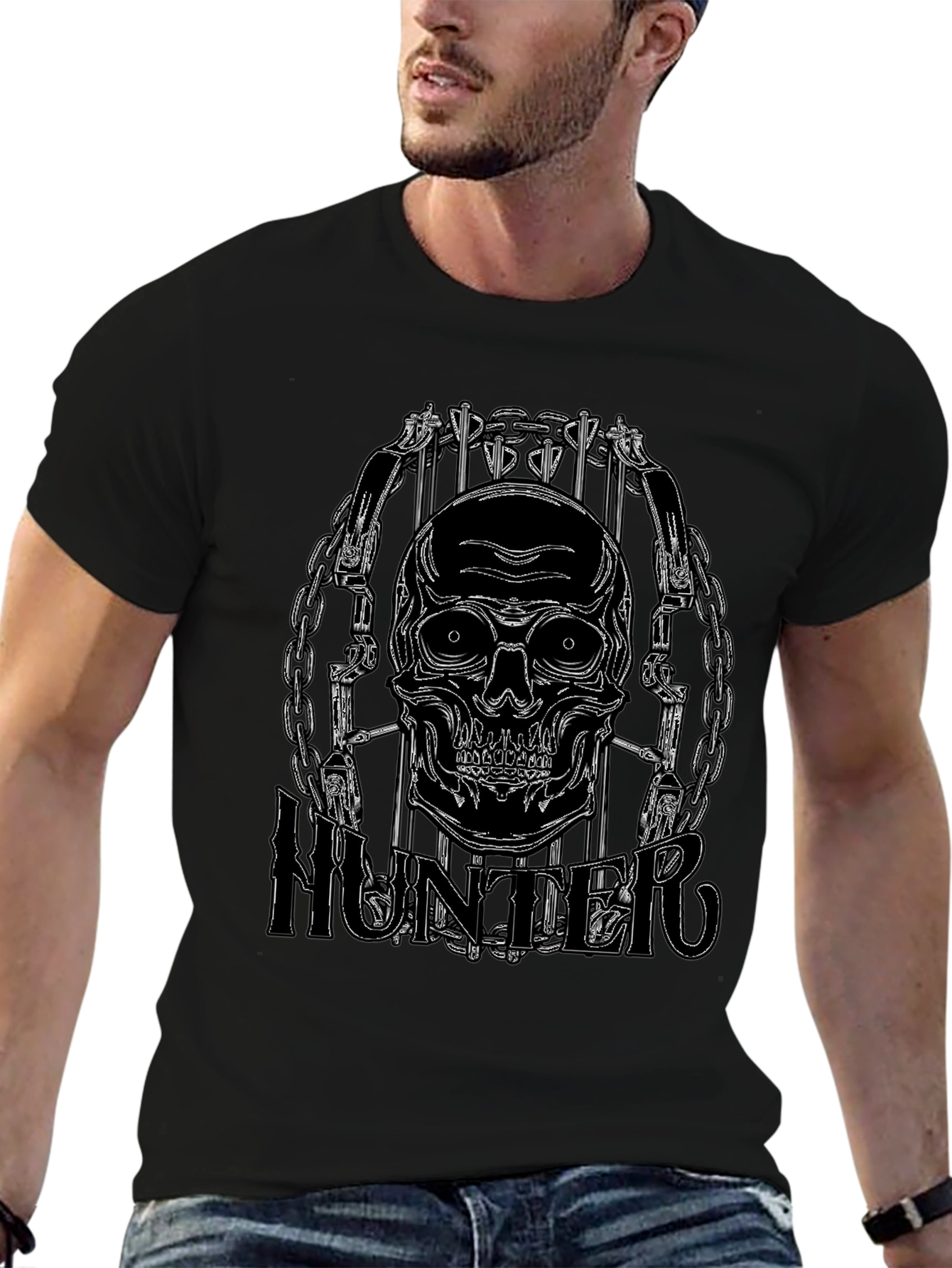 Skull Hunter Black Graphic Tee