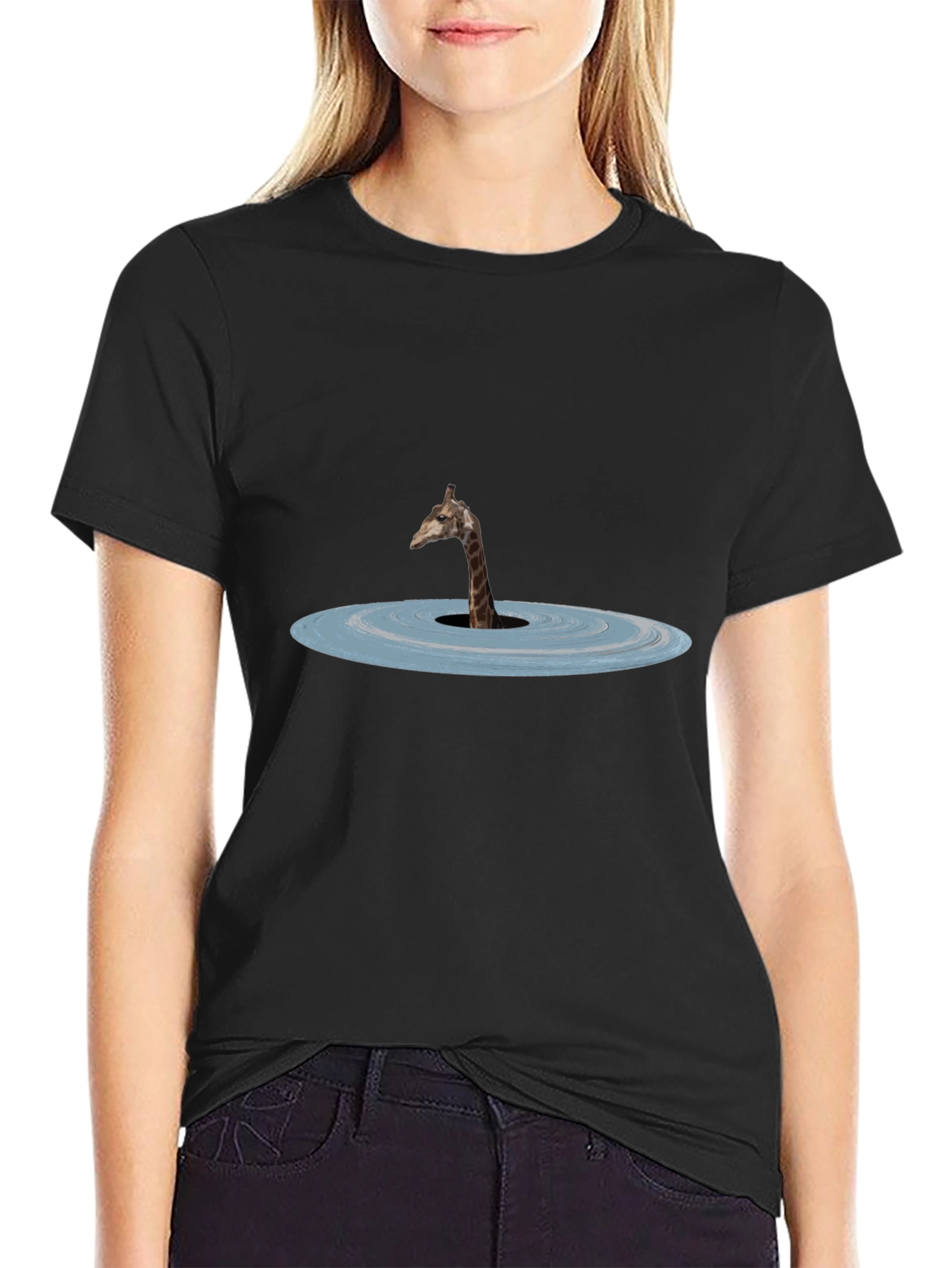 Giraffe Lake Graphic Tee - Black Cotton Shirt
