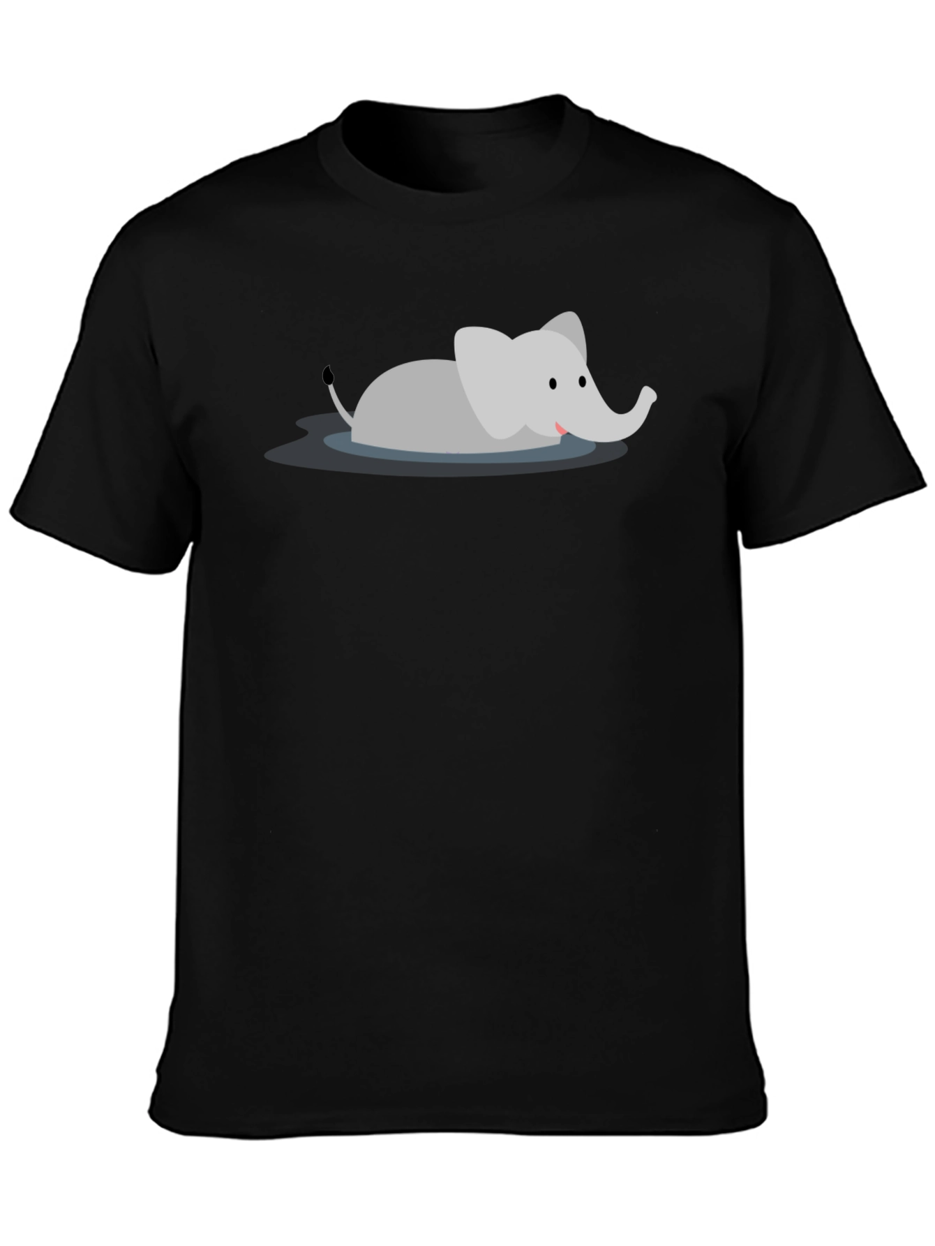 Cute Cartoon Elephant Black T-Shirt