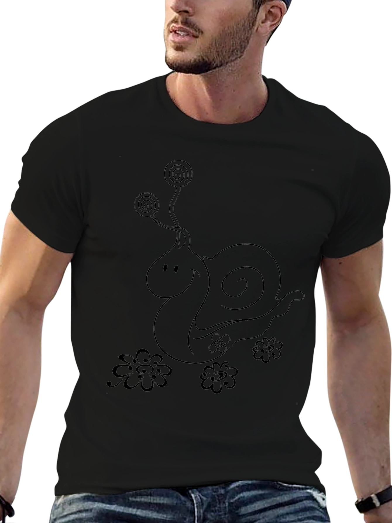 Whimsical Snail Graphic Tee - Unisex Black T-Shirt