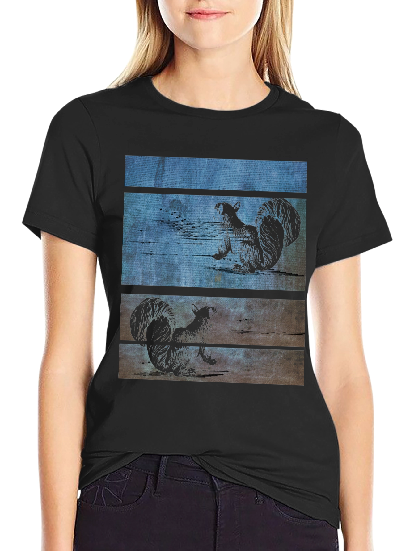 Squirrel Wood Panel Graphic Tee - Black