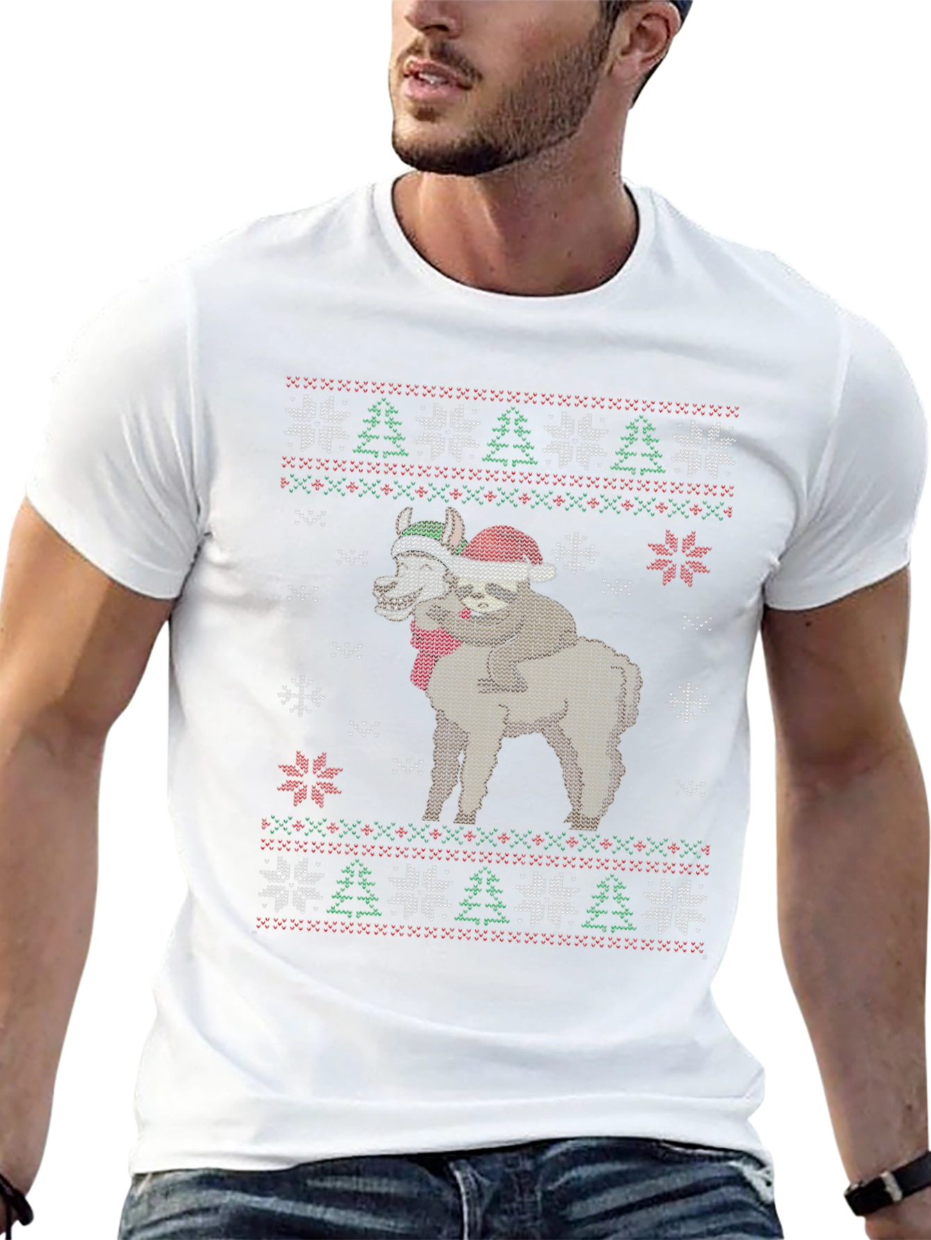 Christmas Sloth Alpaca Ugly Sweater Graphic T-Shirt