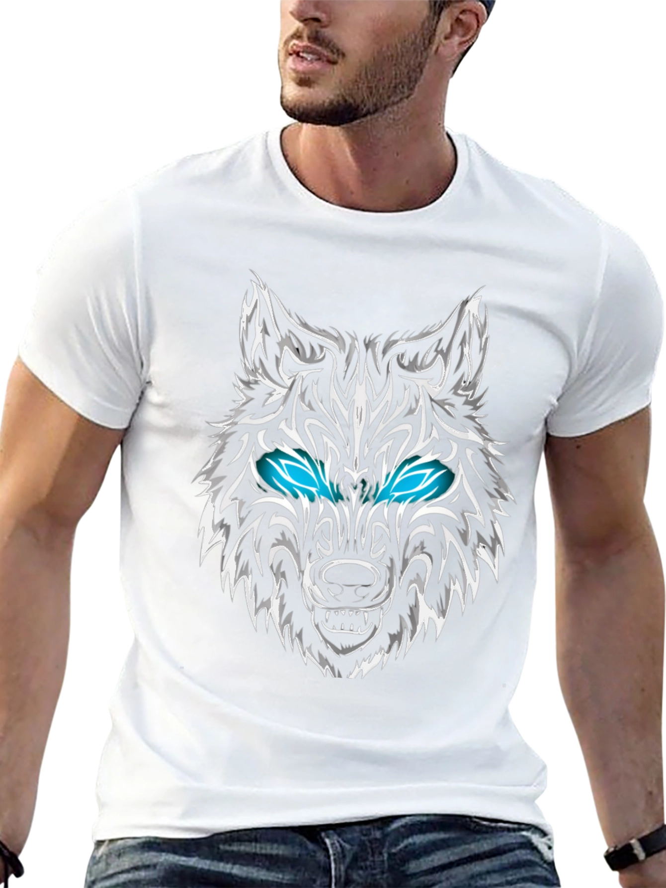 Wolf Graphic Tee - Black T-Shirt with Blue Eyes
