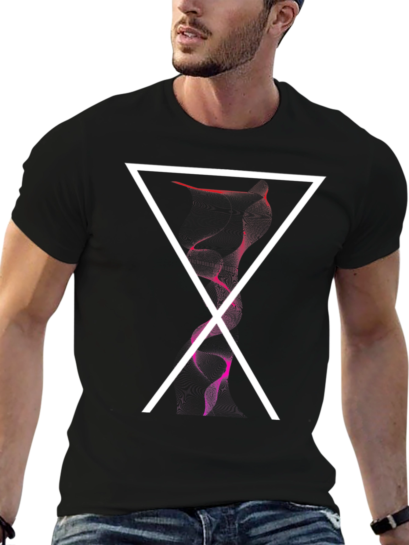 Abstract Triangle Graphic Print Mens Black Tee