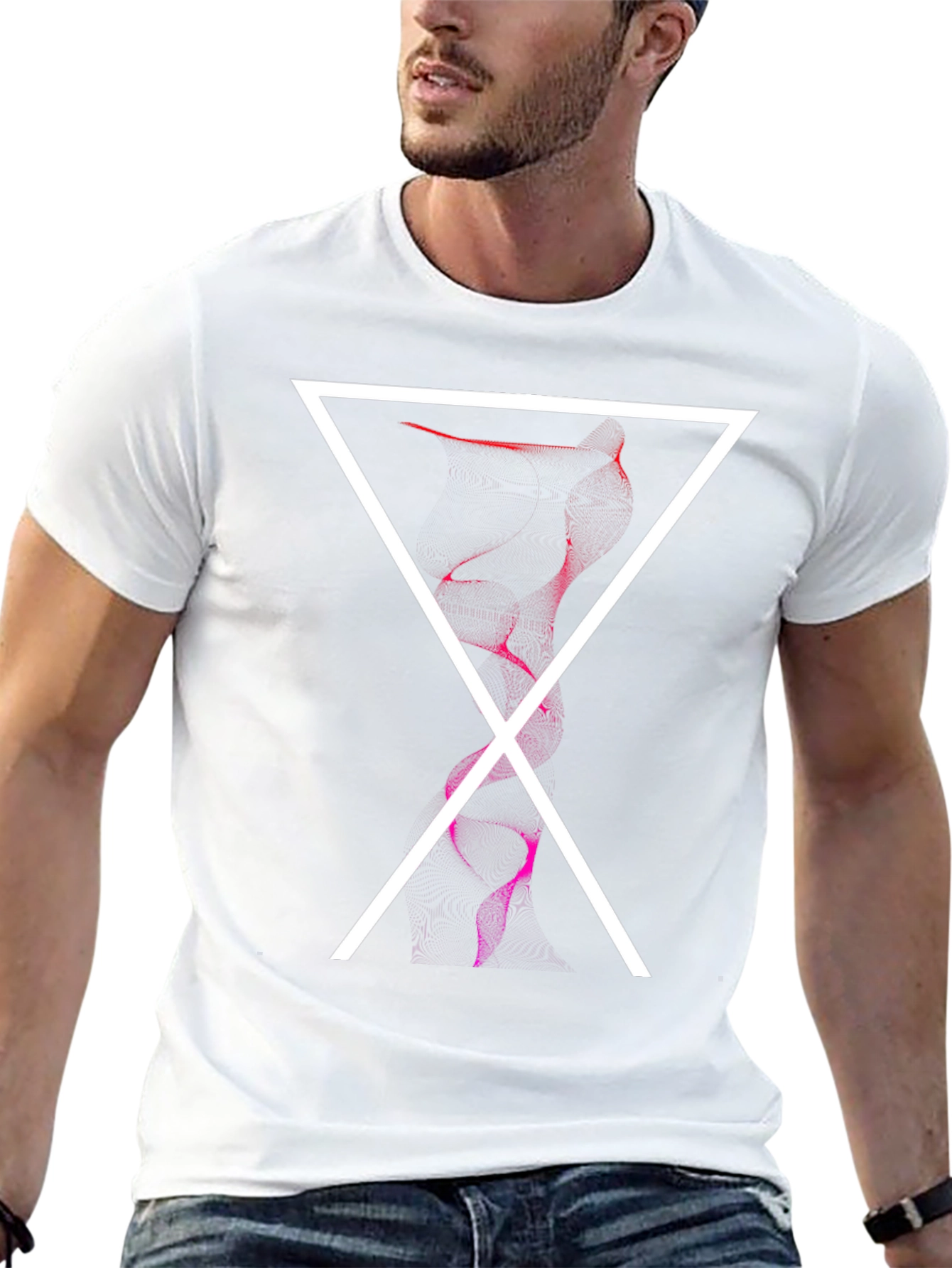 Abstract Triangle Graphic Print Mens Black Tee