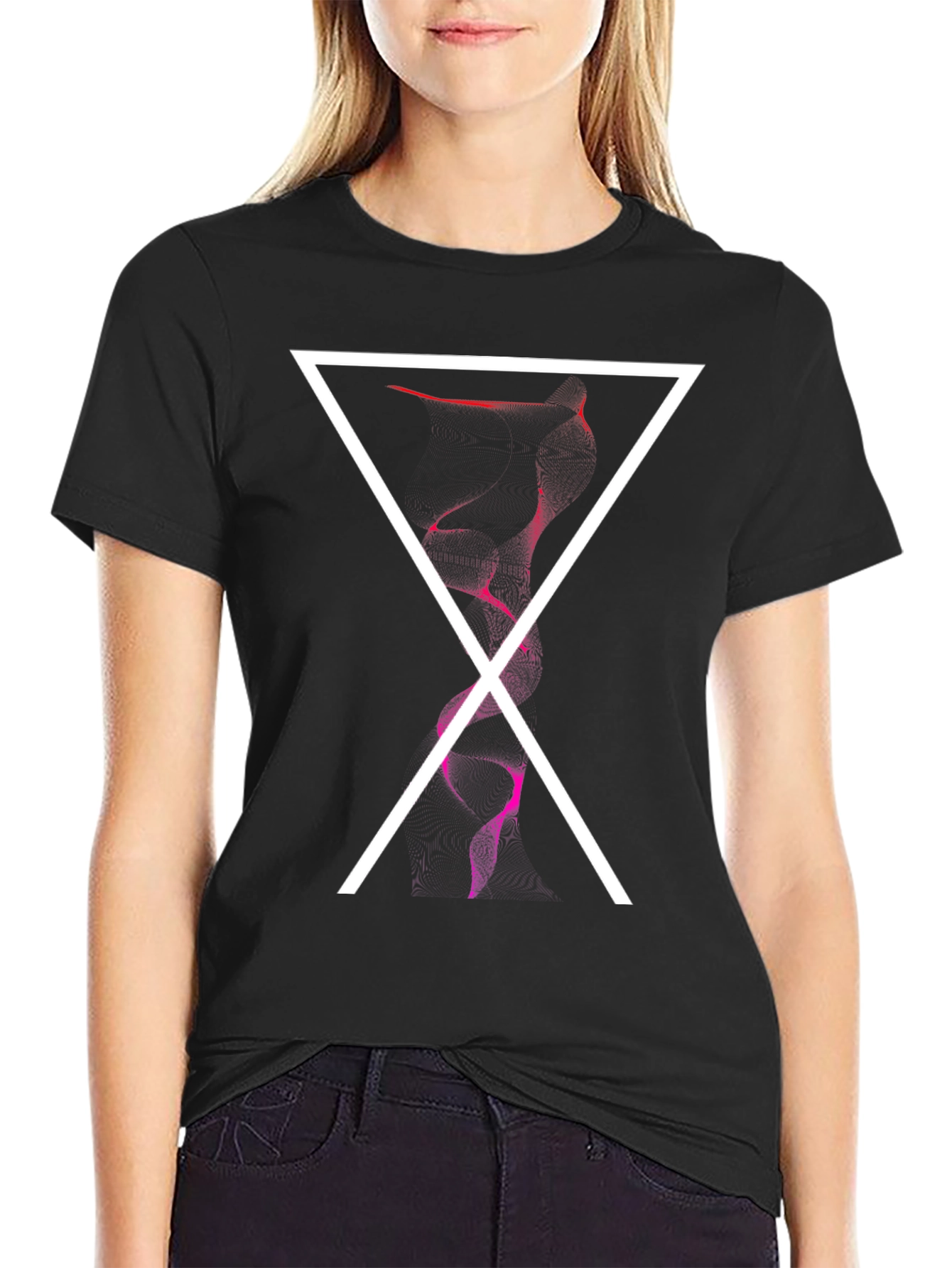 Abstract Triangle Graphic Print Mens Black Tee