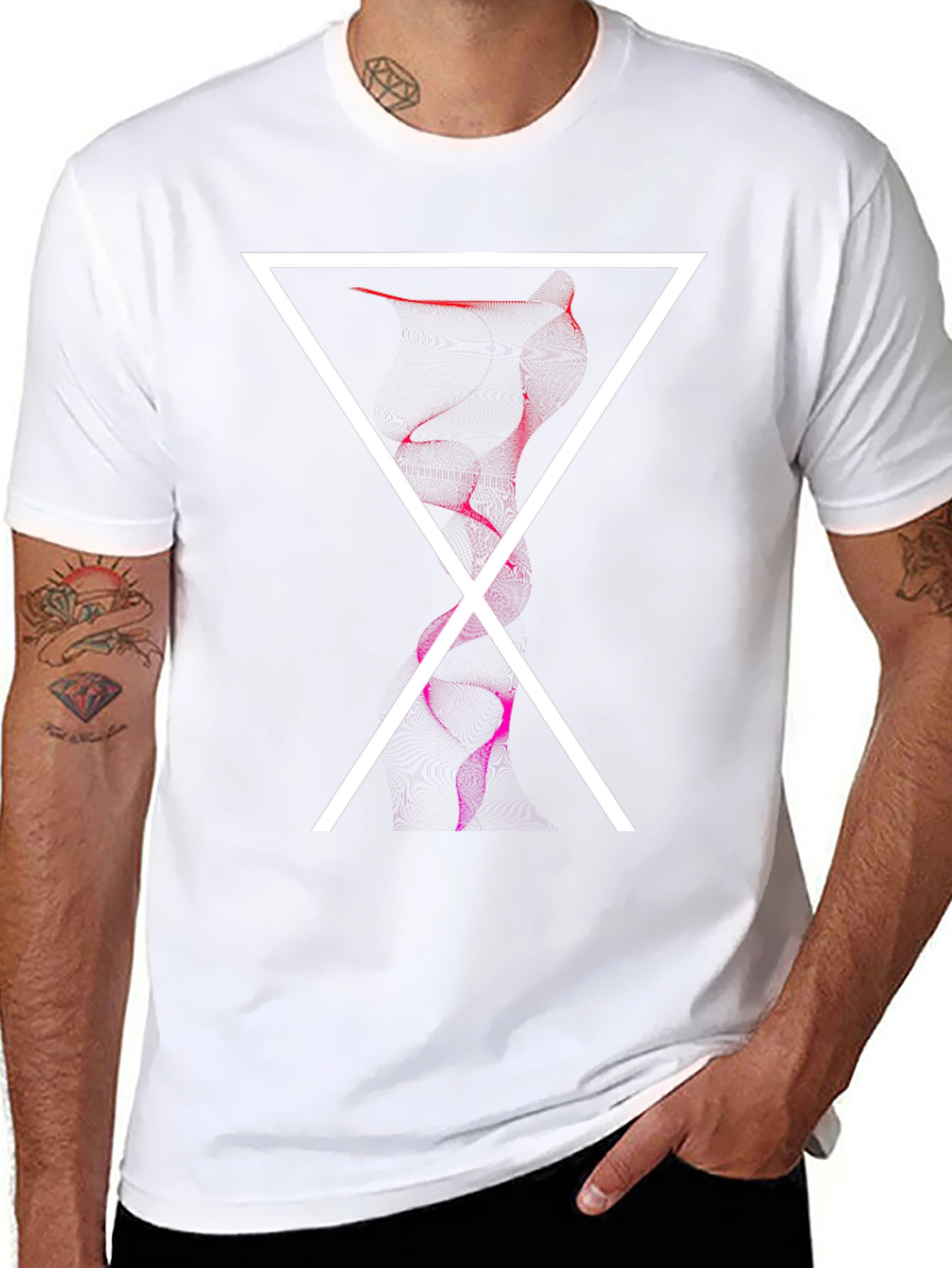 Abstract Triangle Graphic Print Mens Black Tee