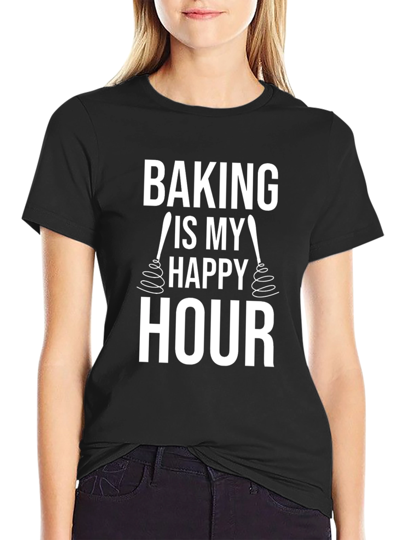 Baking Is My Happy Hour Black T-Shirt