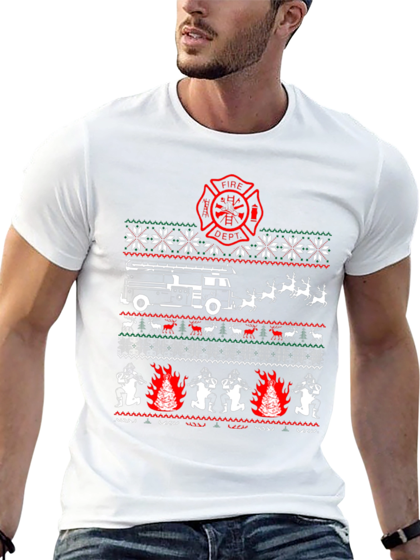 Firefighter Christmas Ugly Sweater T-Shirt