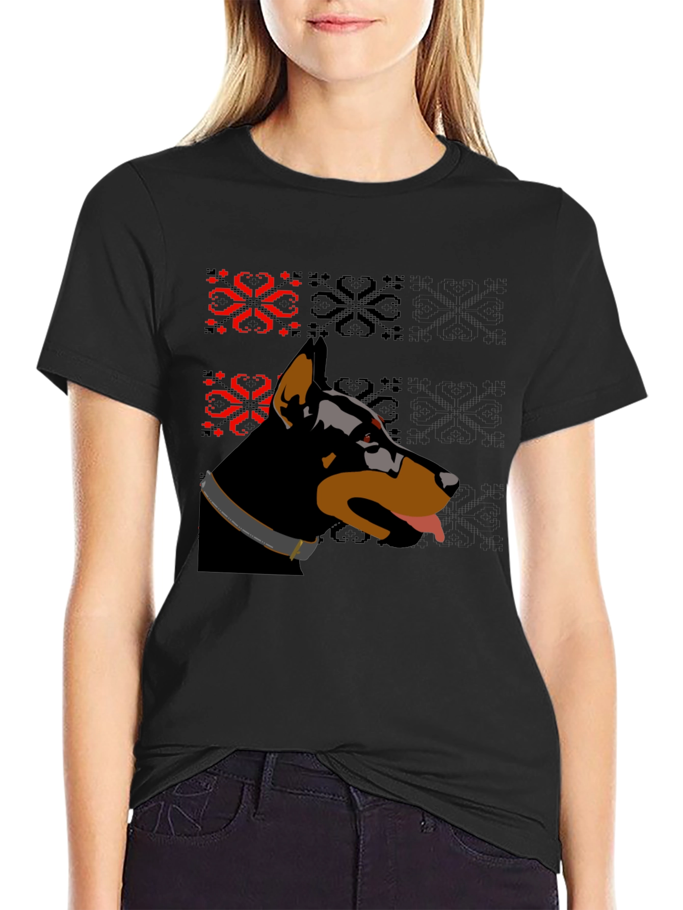 Doberman Ugly Sweater Graphic Tee - Black