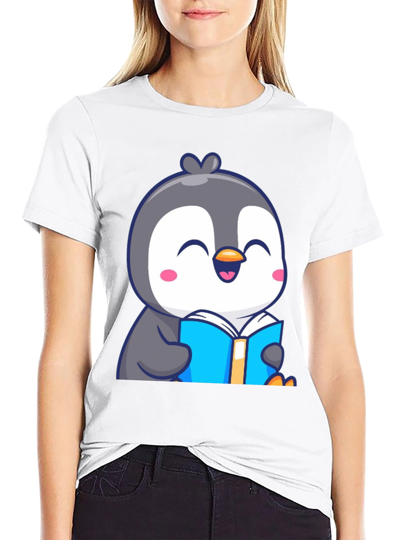 Penguin Reading Book T-Shirt - Cute Cartoon Design