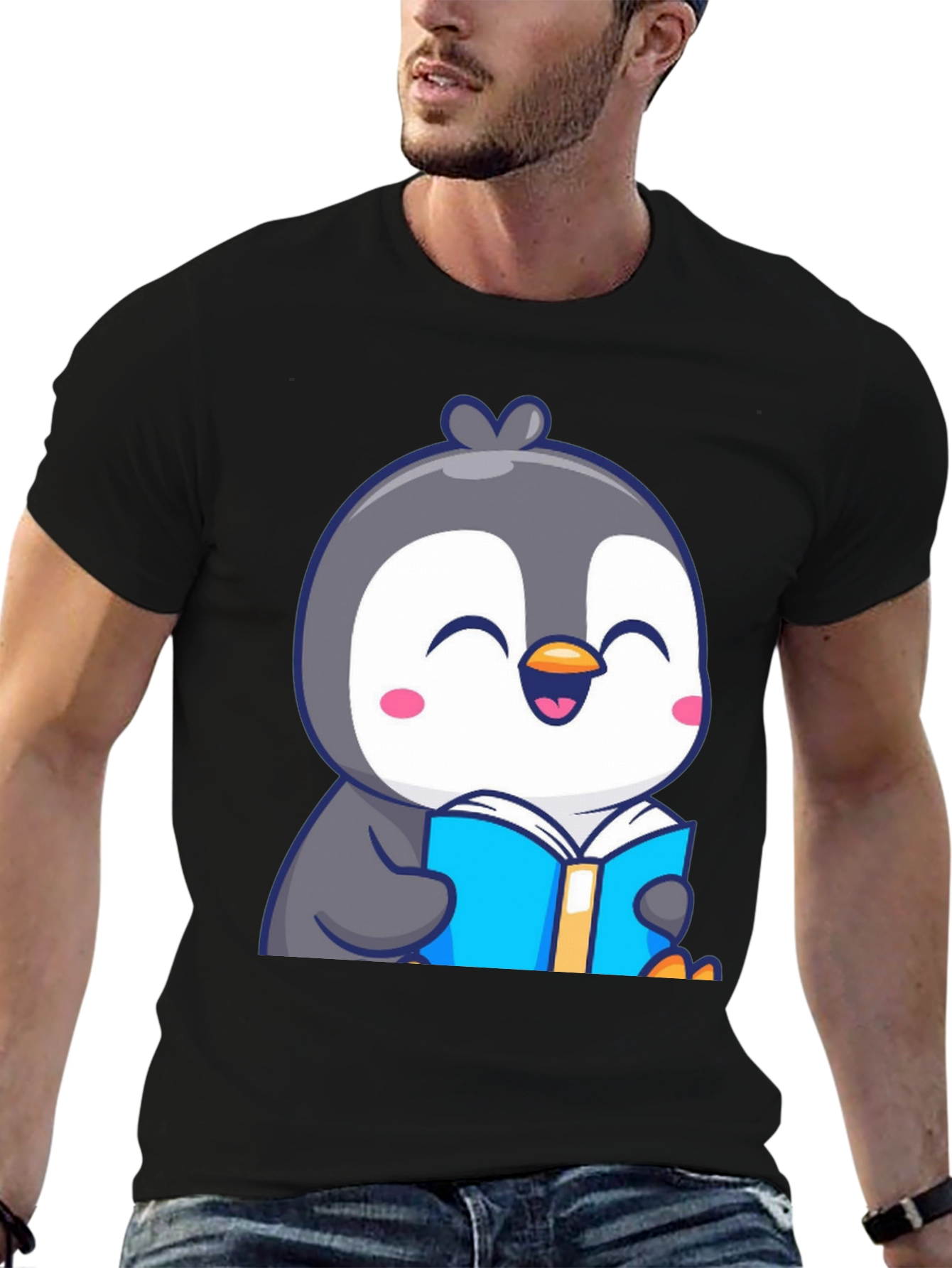 Penguin Reading Book T-Shirt - Cute Cartoon Design