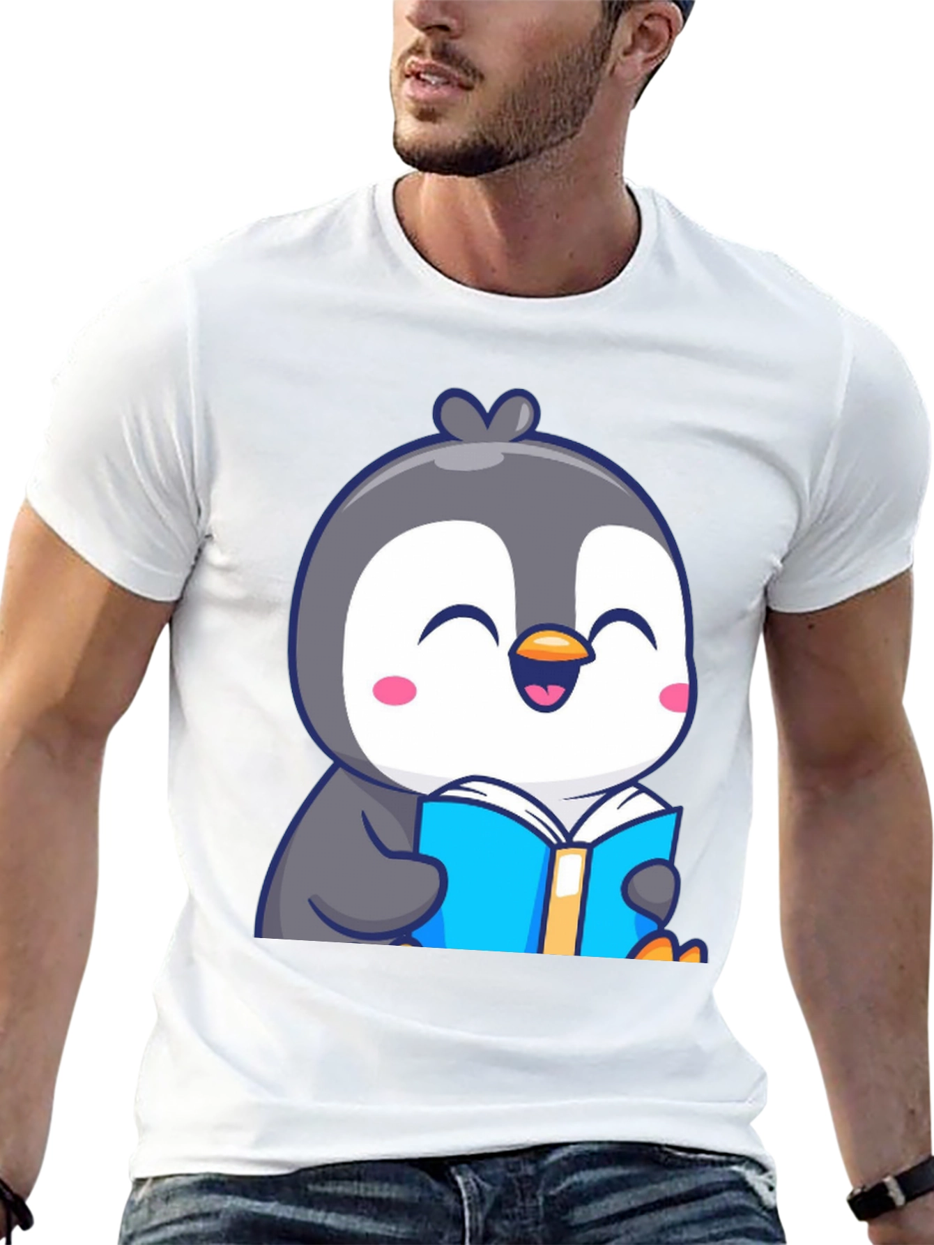 Penguin Reading Book T-Shirt - Cute Cartoon Design