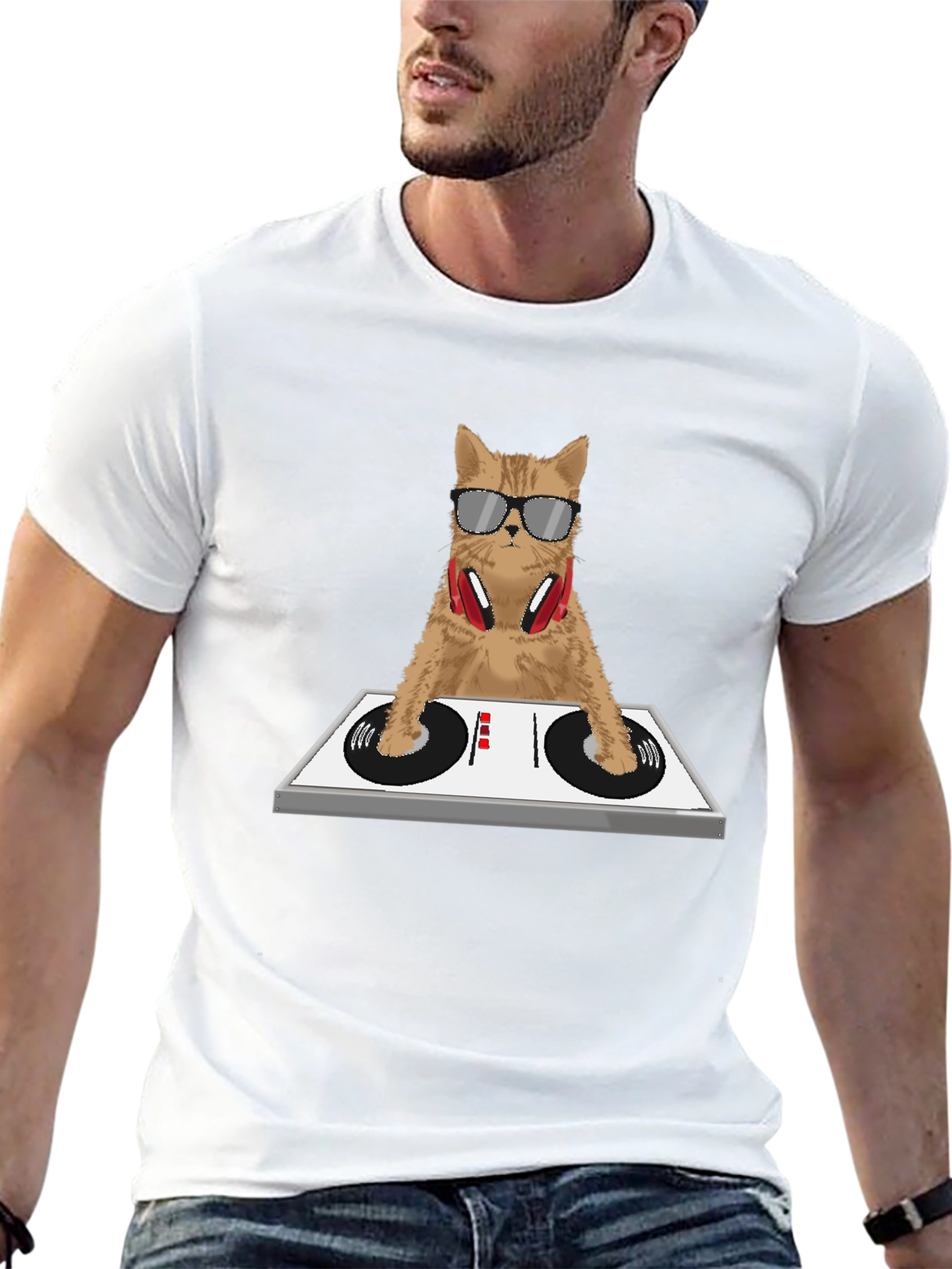 DJ Cat Graphic Tee - Funny Music Lover Shirt