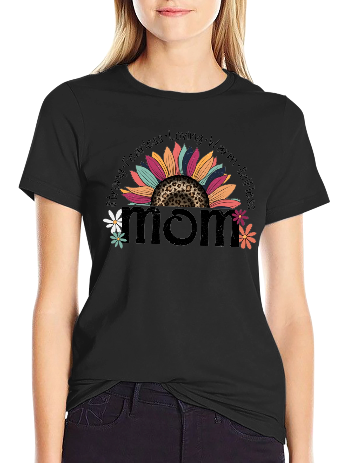 Mom Sunflower Graphic Tee - Strong Fearless Loving