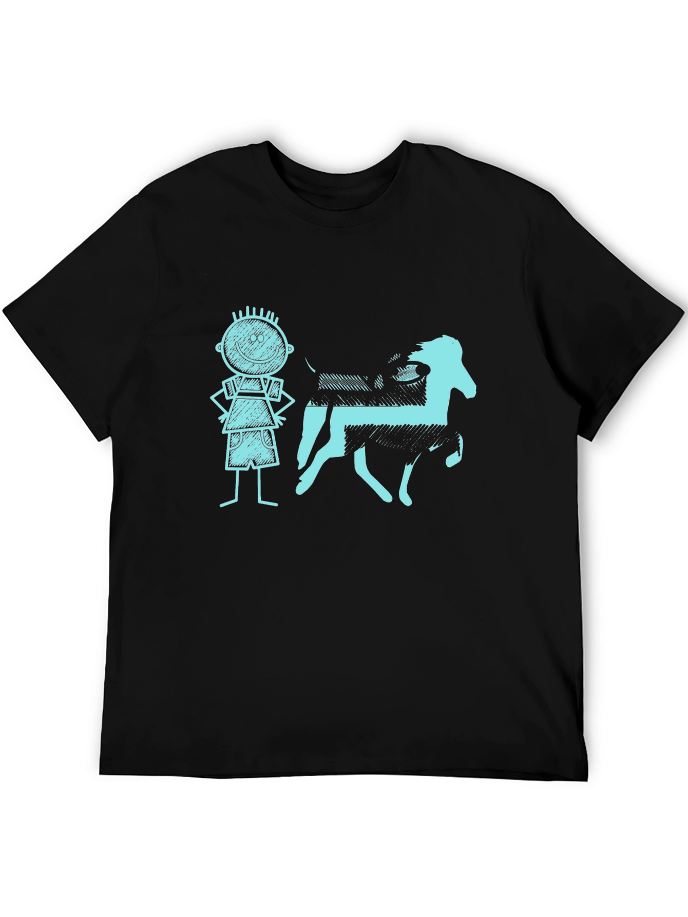 Mens Black Tee with Kid and Horse Graphic