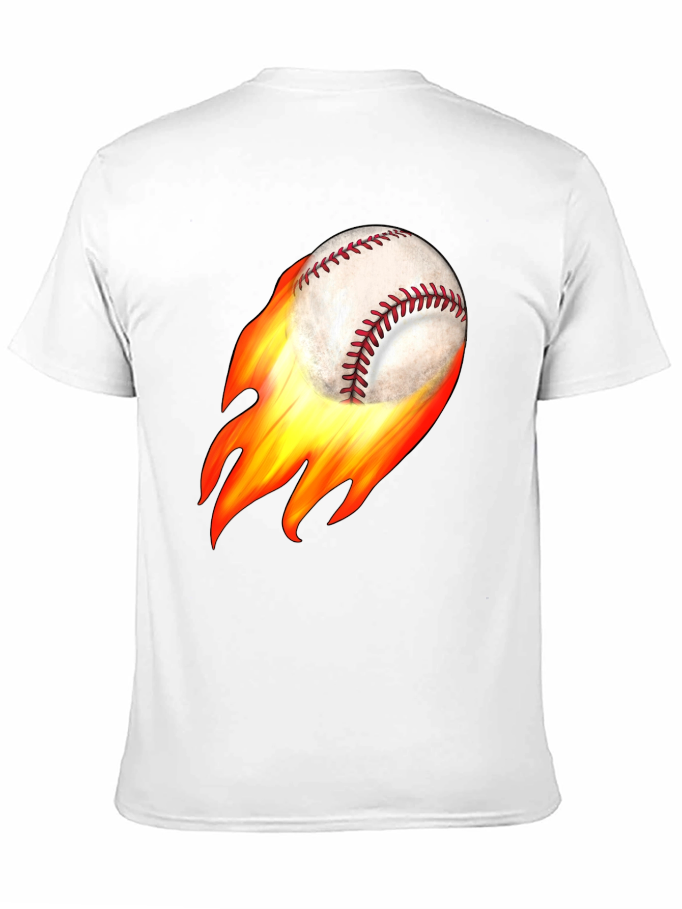 Flaming Baseball Graphic Tee - Black Cotton T-Shirt