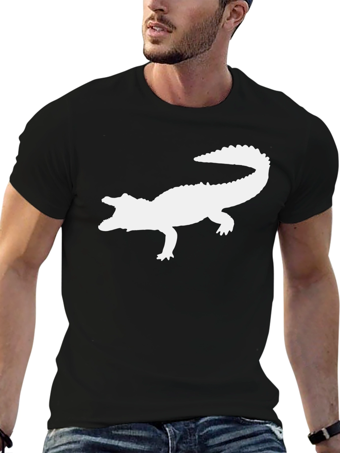 Crocodile Silhouette Graphic Tee - Black Cotton T-Shirt