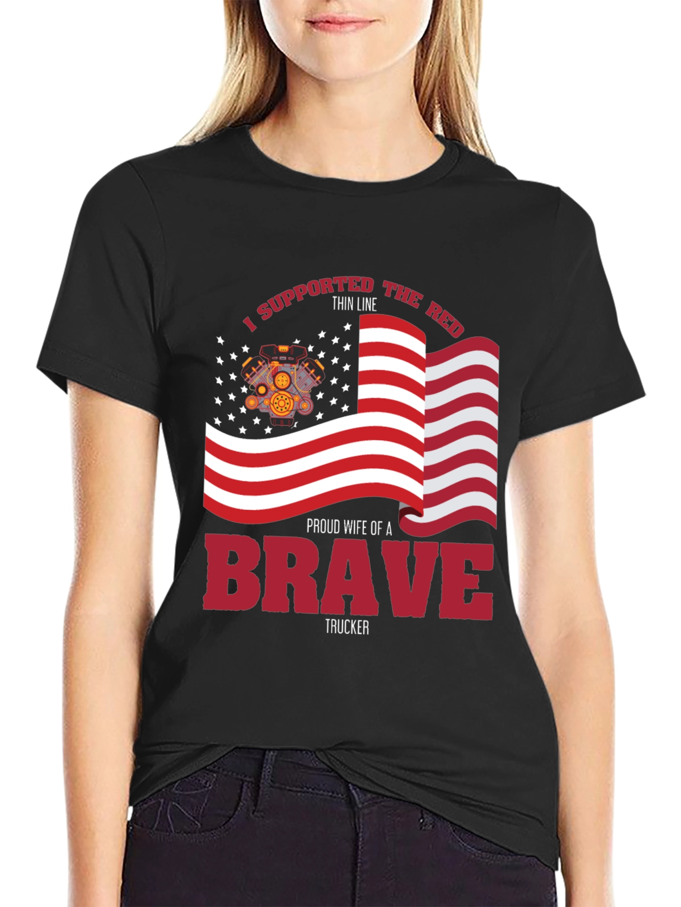 Proud Trucker Wife T-Shirt - Patriotic American Flag