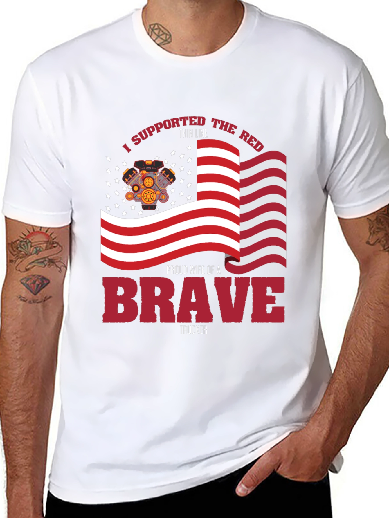 Proud Trucker Wife T-Shirt - Patriotic American Flag