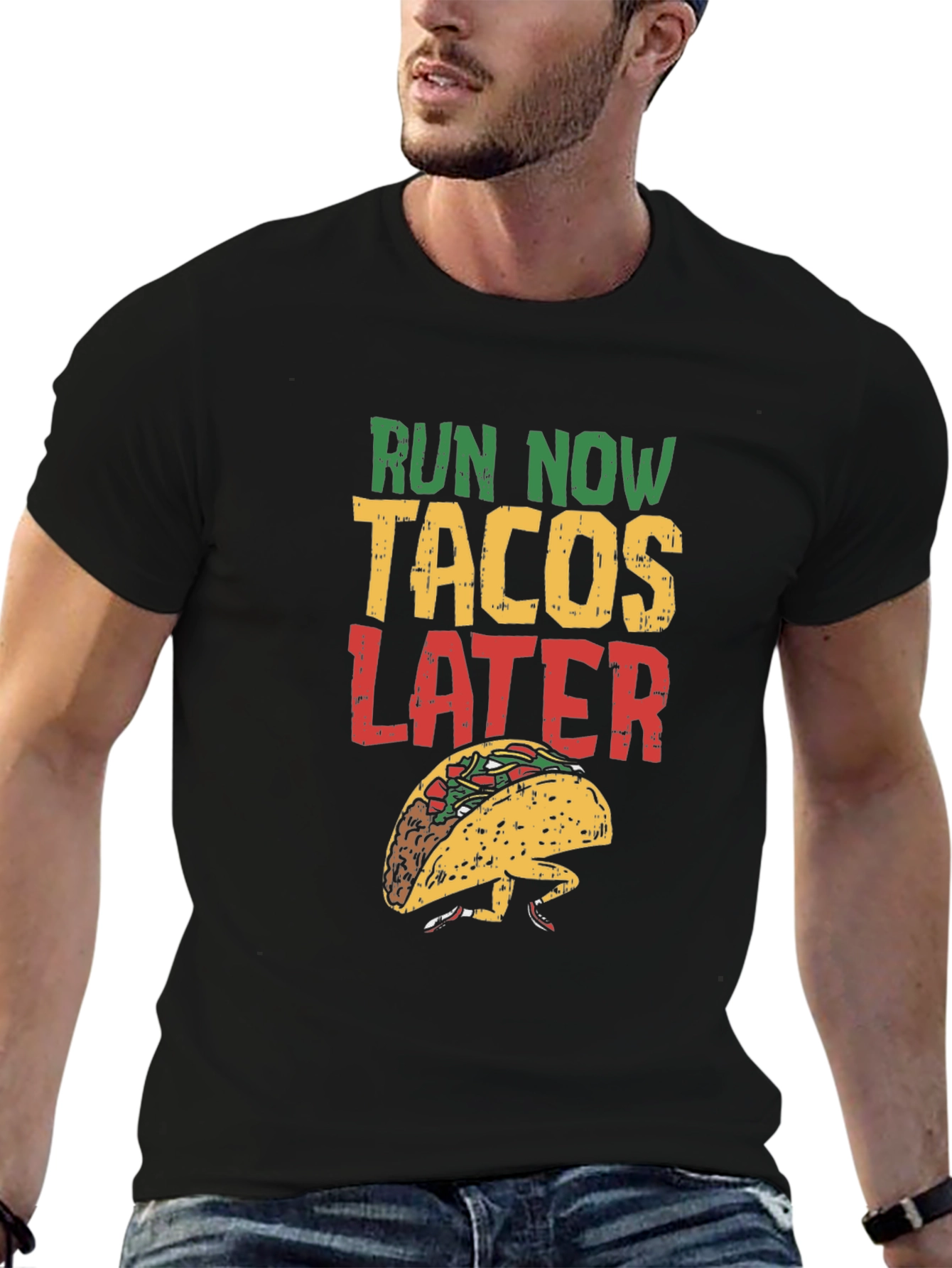 Run Now Tacos Later Graphic Tee - Black