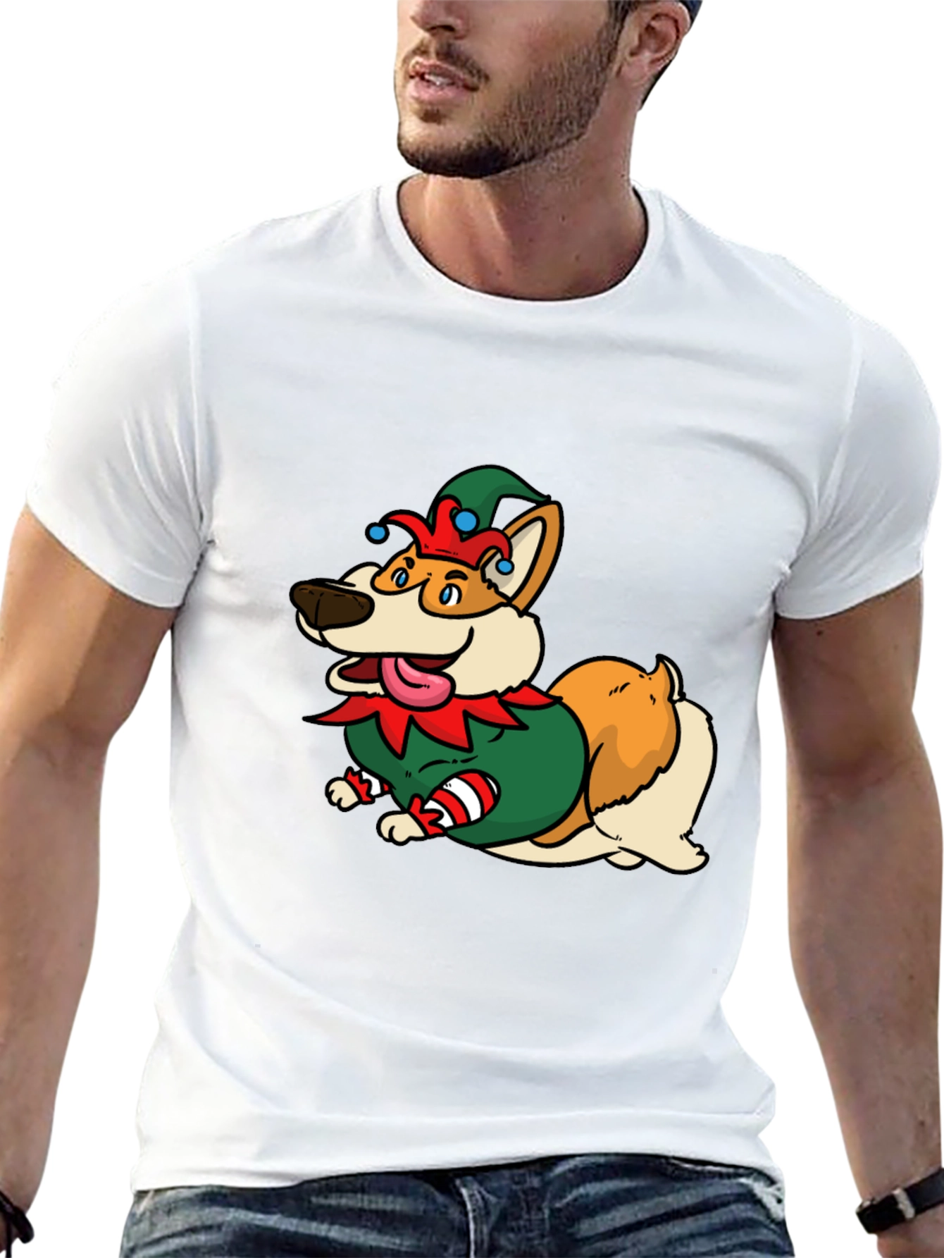 Festive Corgi Elf Graphic Tee