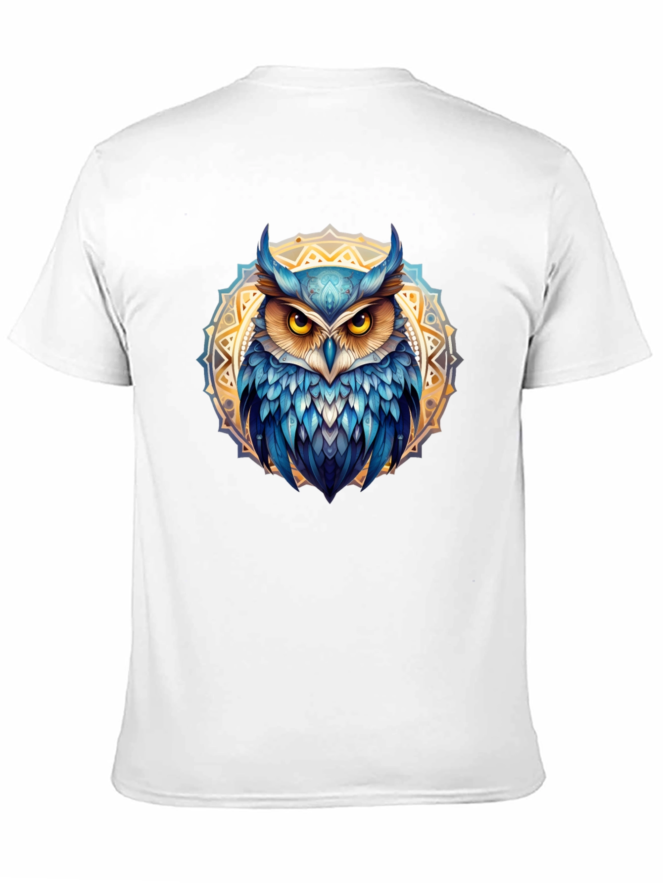 Owl Mandala T-Shirt - Blue & Gold Design
