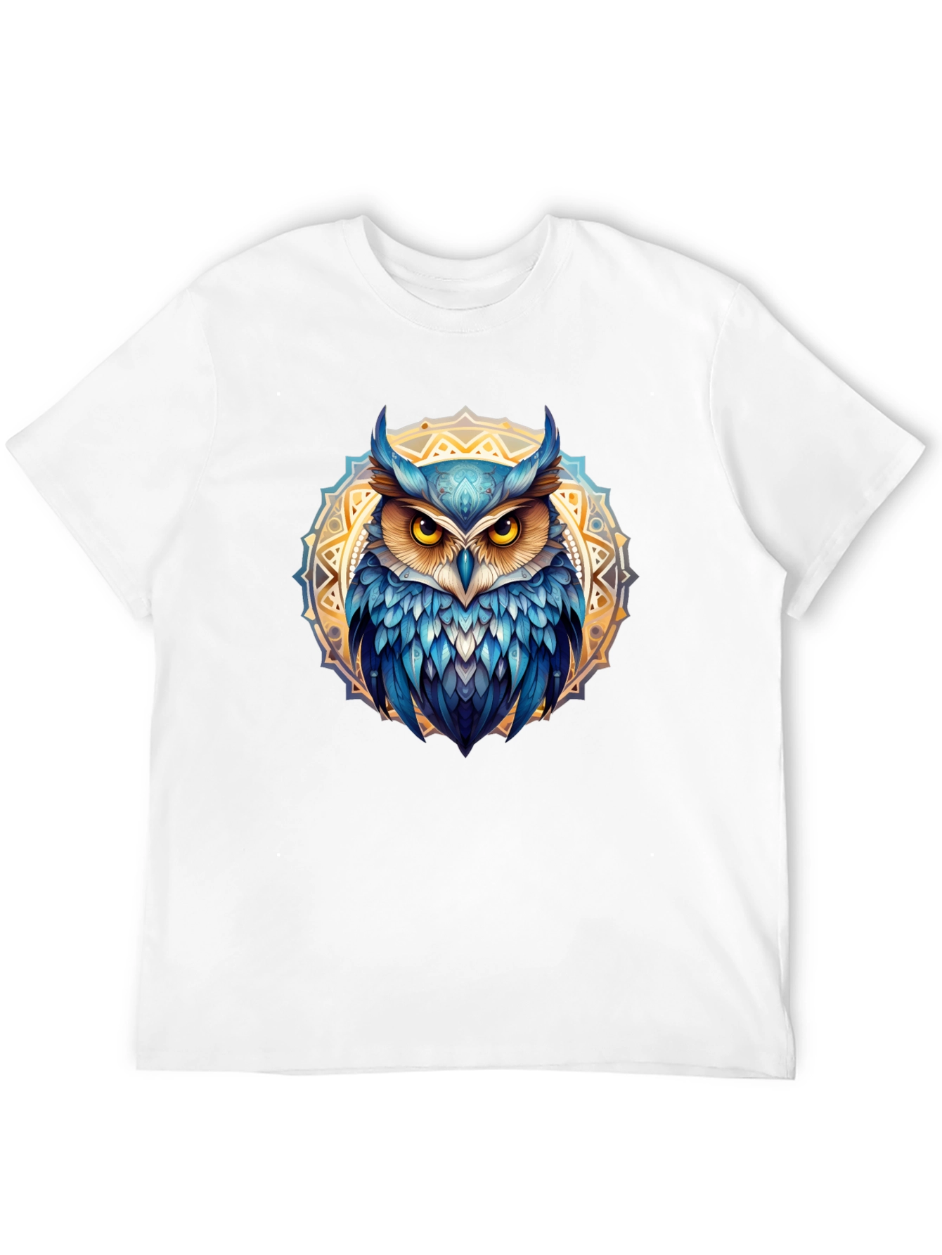 Owl Mandala T-Shirt - Blue & Gold Design