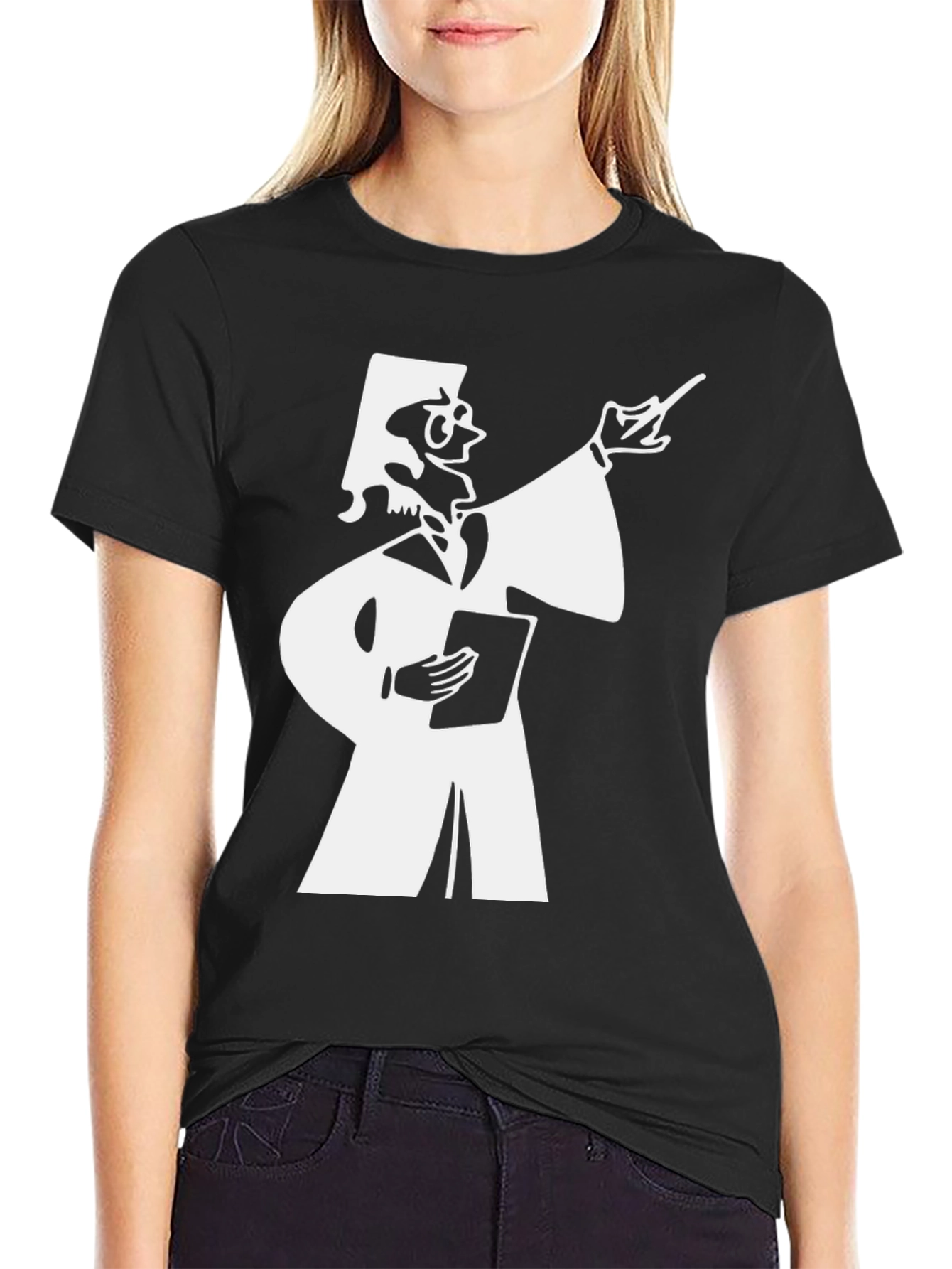 Funny Cartoon Teacher Black T-Shirt