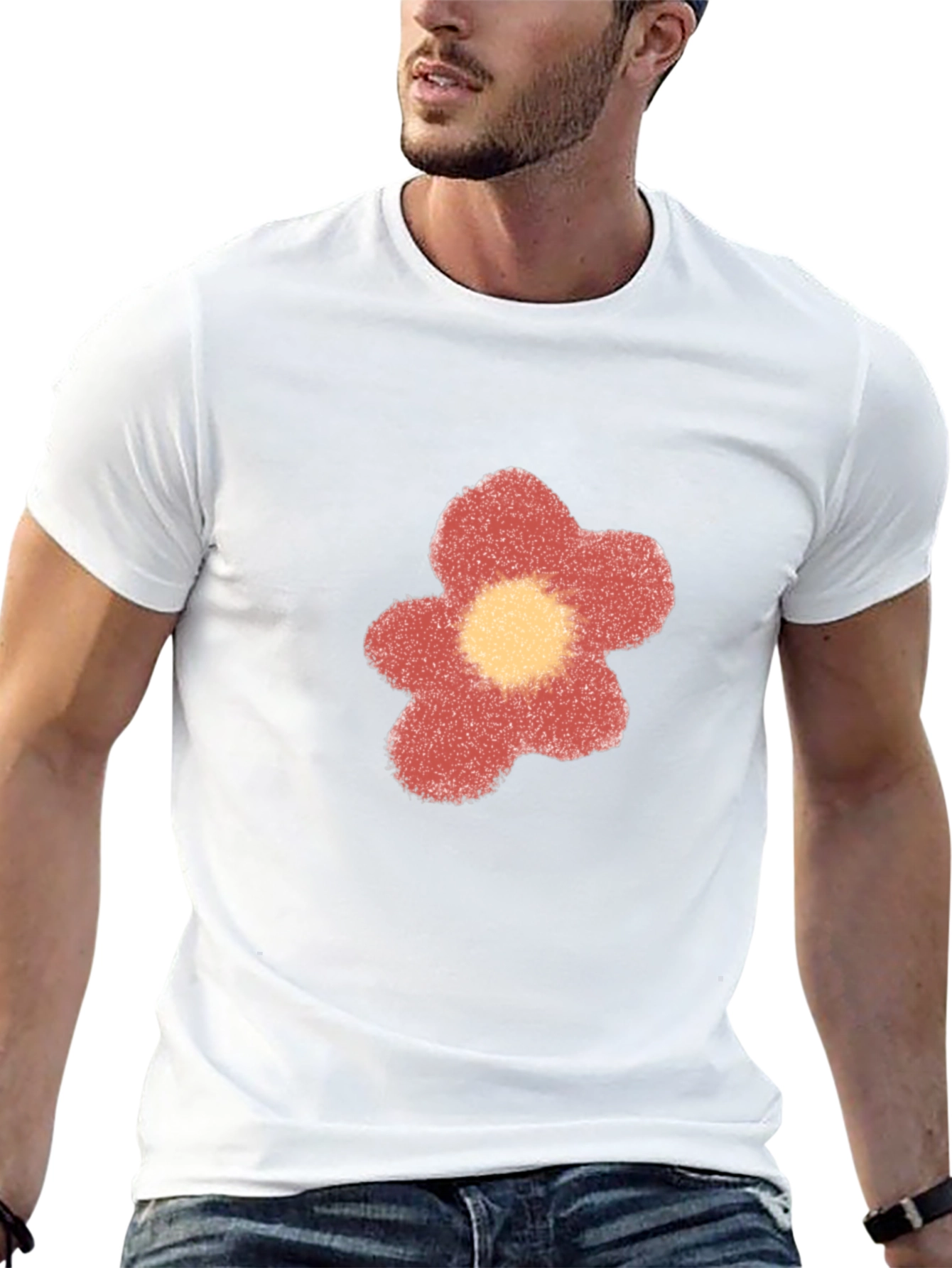 Black T-Shirt with a Flower Design