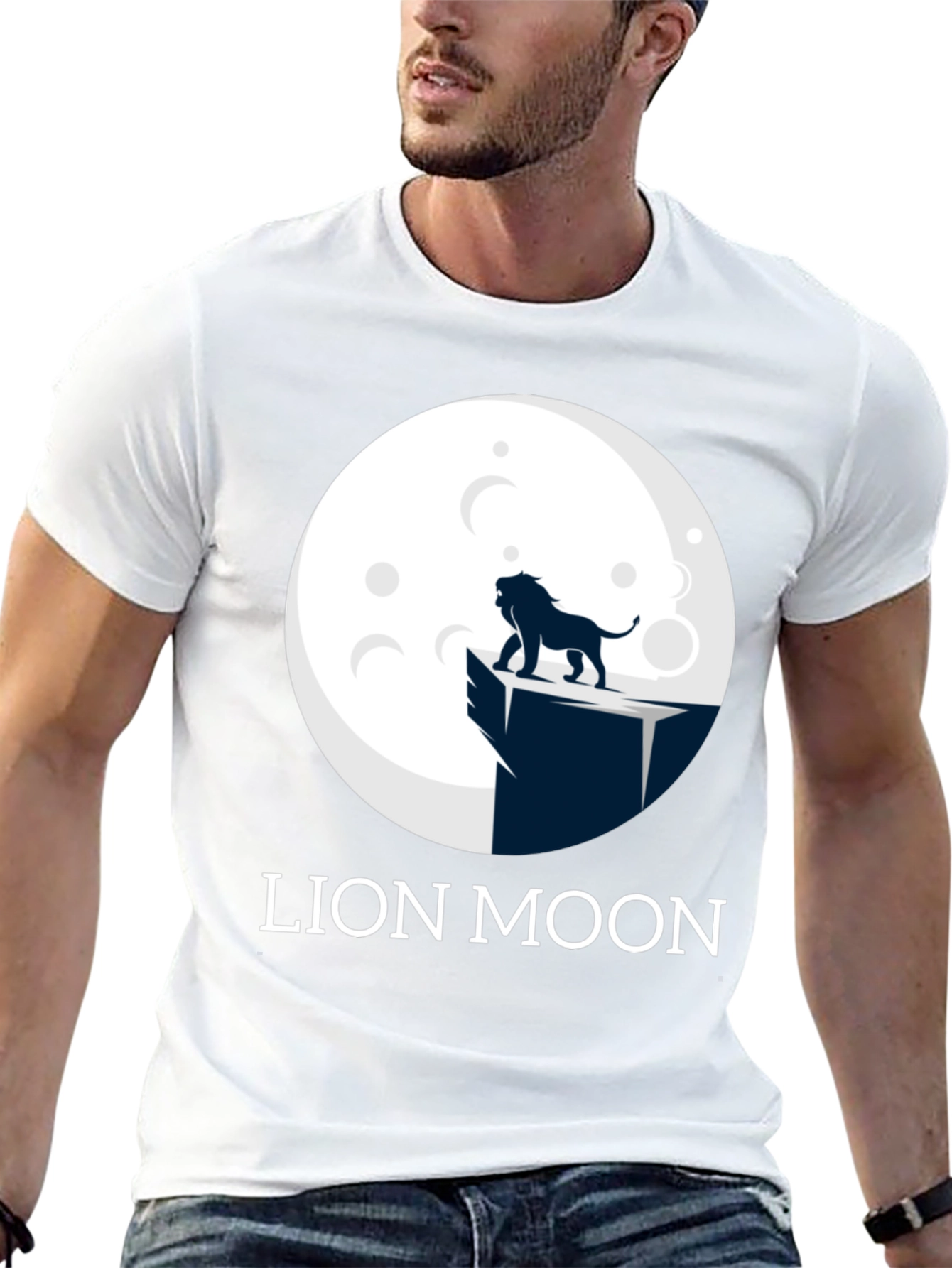 Lion Moon Graphic T-Shirt - Black Cotton Tee