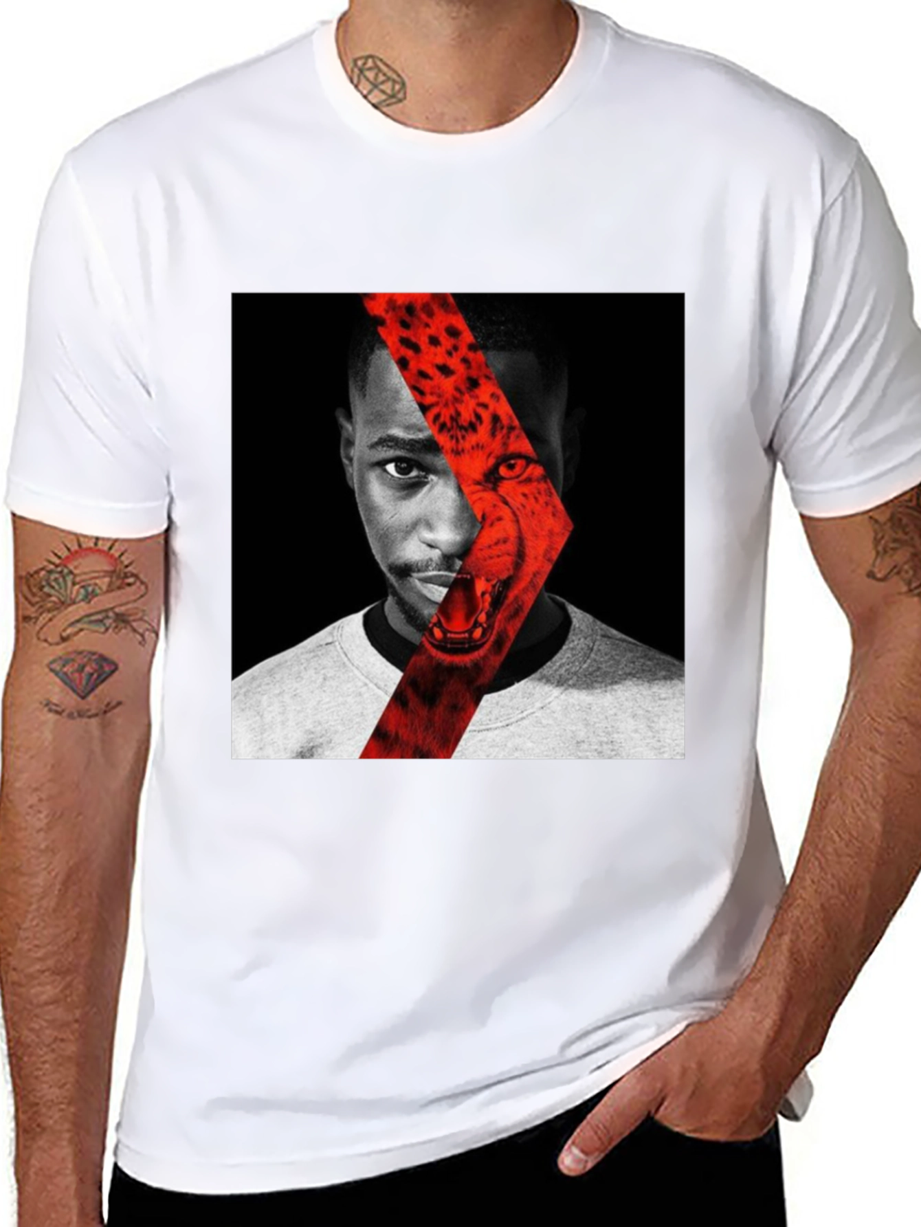 Graphic Print T-Shirt - Cheetah Portrait Design