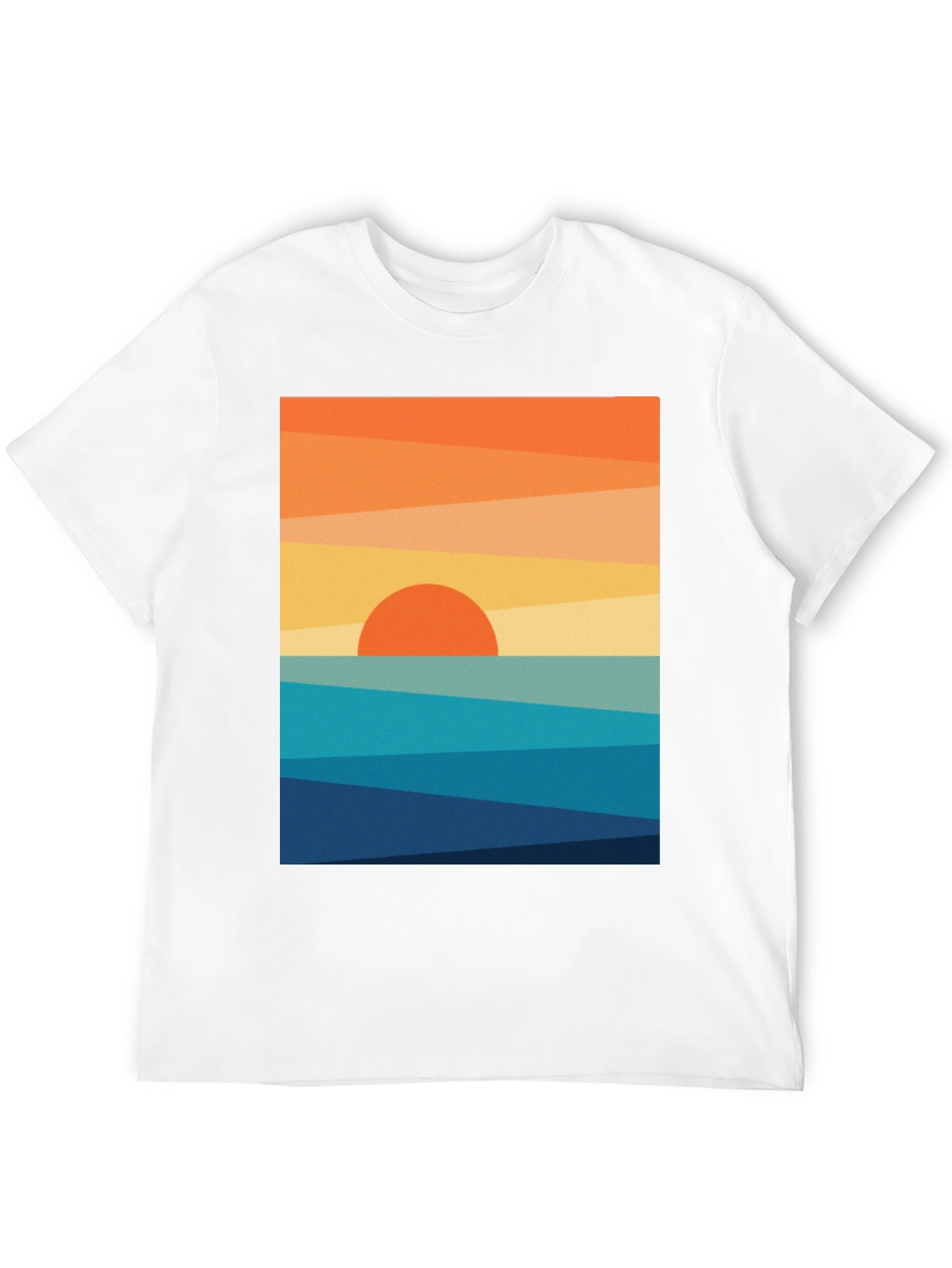 Geometric Sunset Graphic Tee - Modern Coastal Design