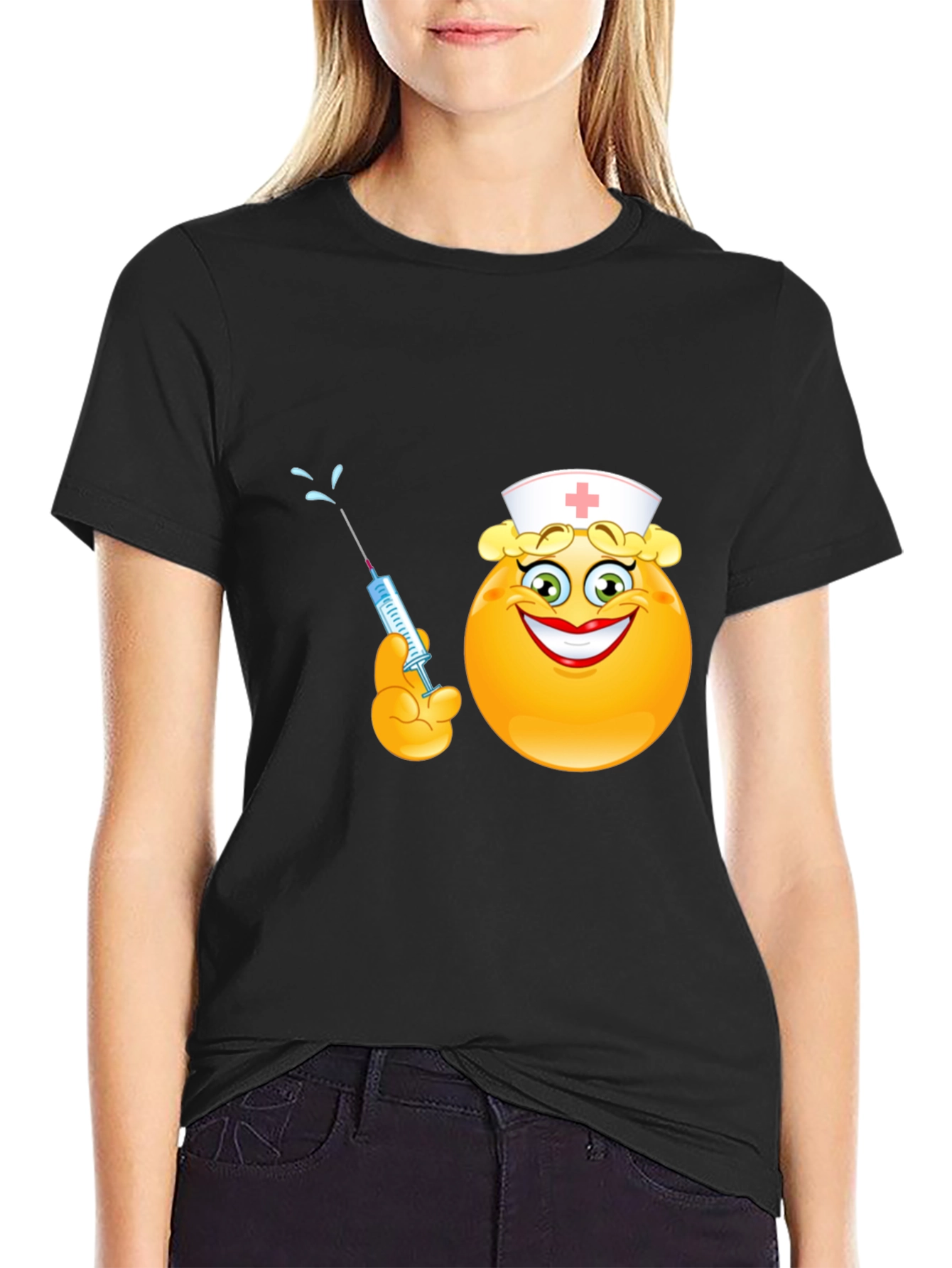 Funny Nurse Emoji T-Shirt - Black Cotton Tee