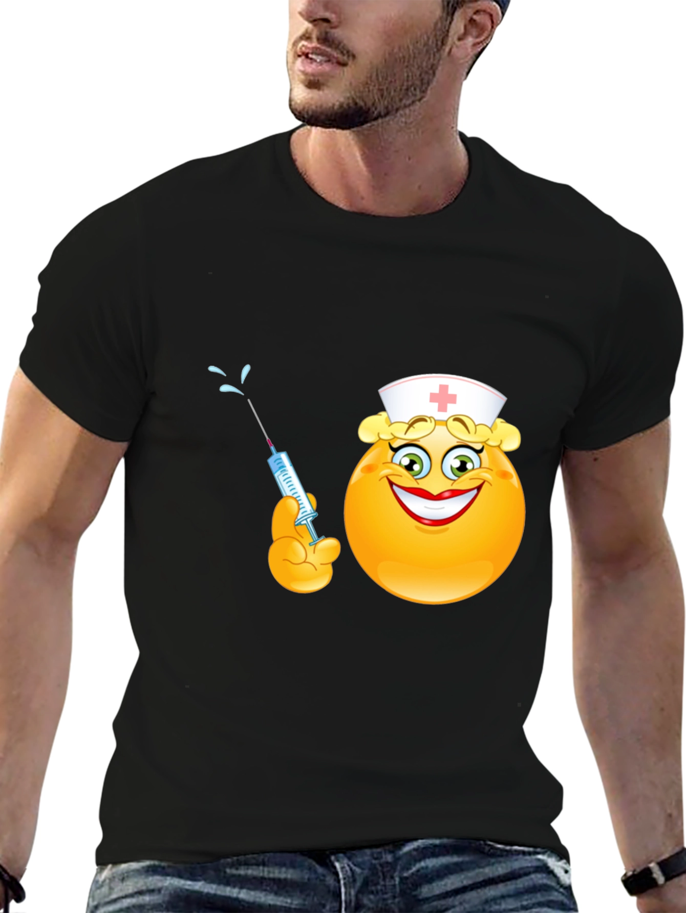 Funny Nurse Emoji T-Shirt - Black Cotton Tee