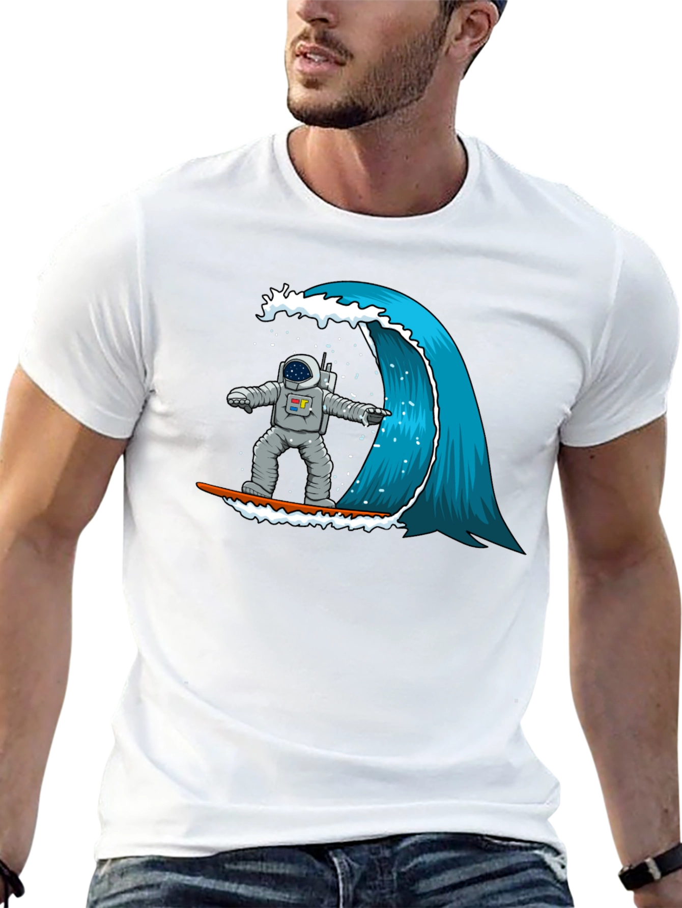 Astronaut Surfing Wave T-Shirt - Space Adventure