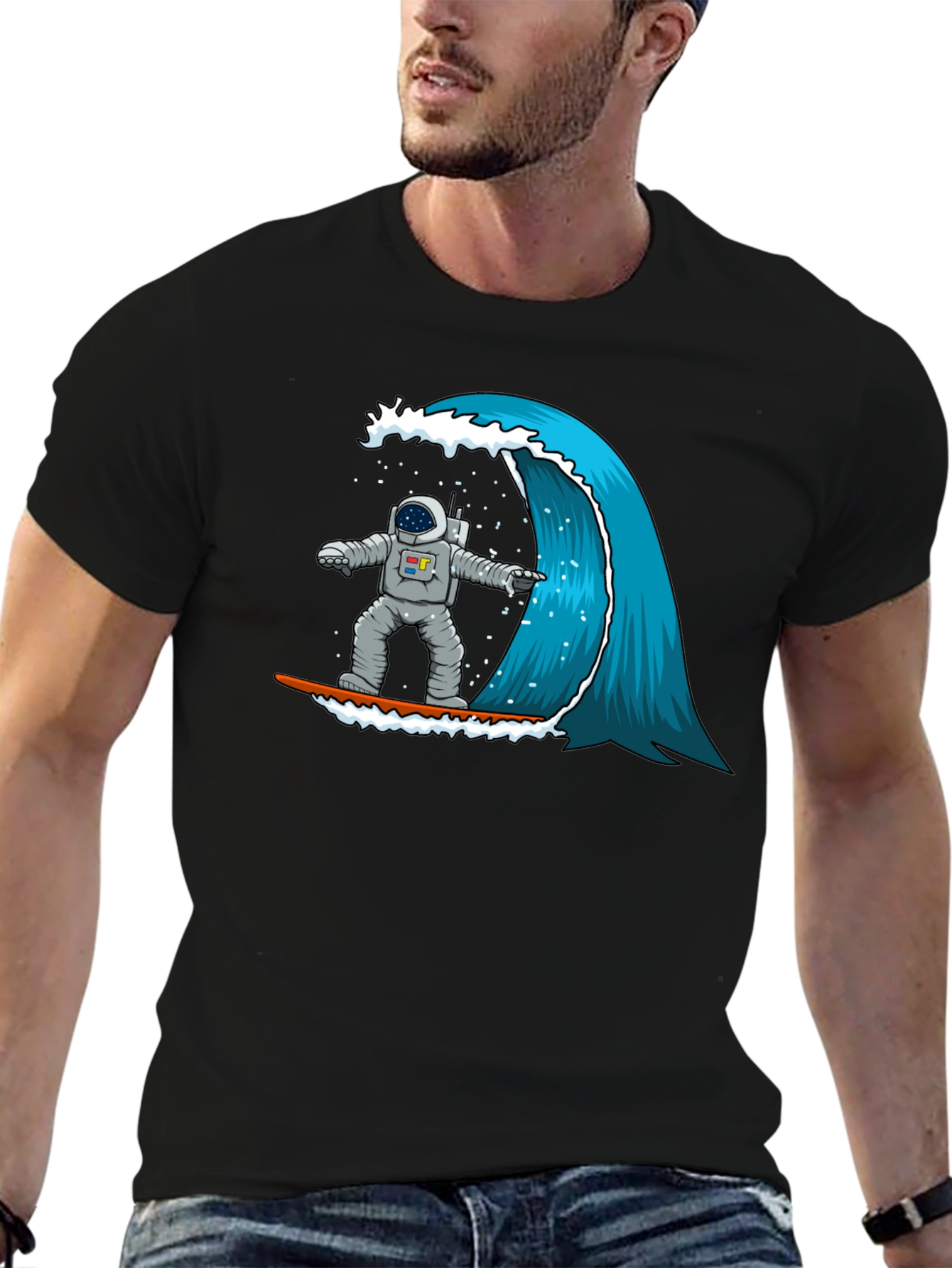 Astronaut Surfing Wave T-Shirt - Space Adventure
