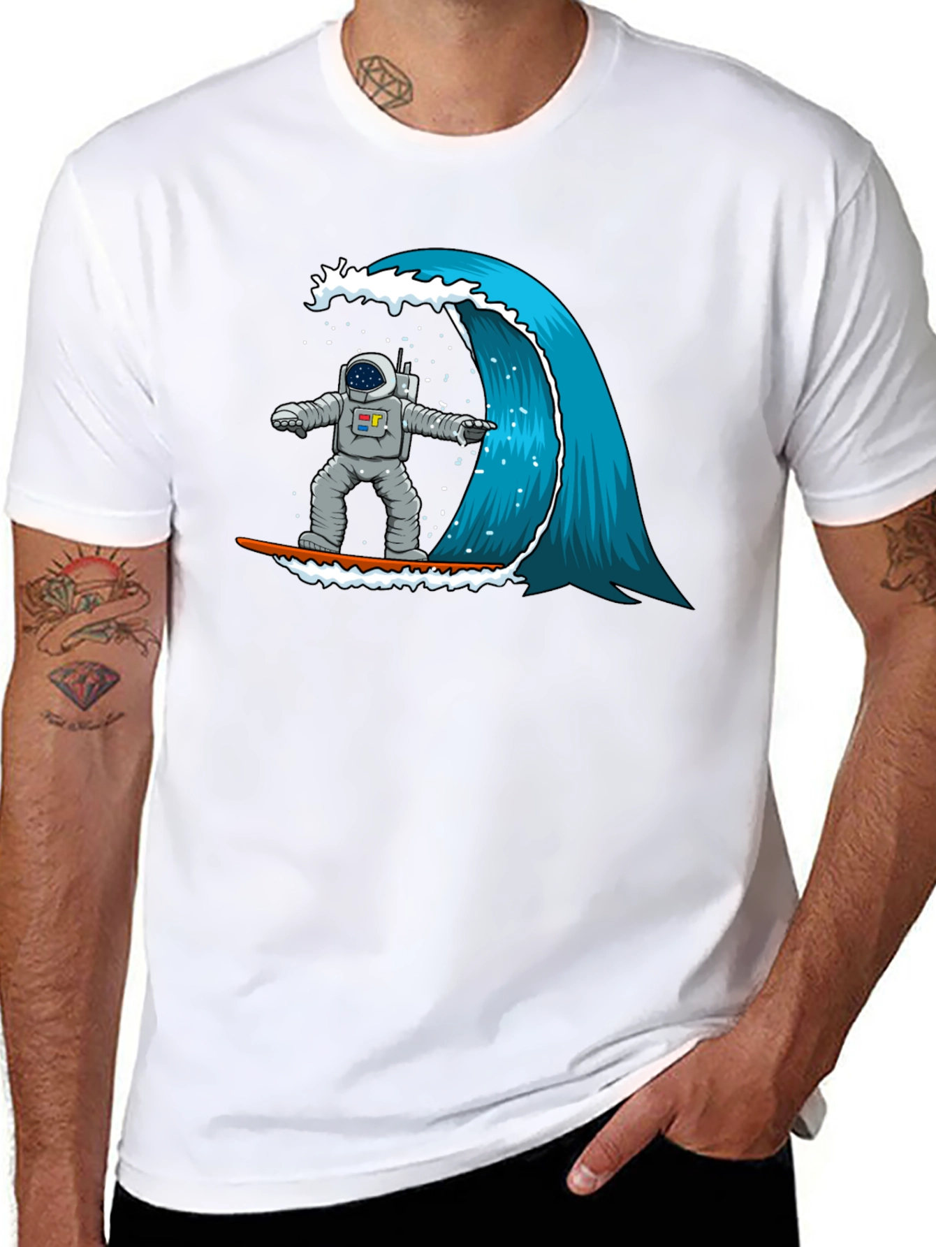 Astronaut Surfing Wave T-Shirt - Space Adventure