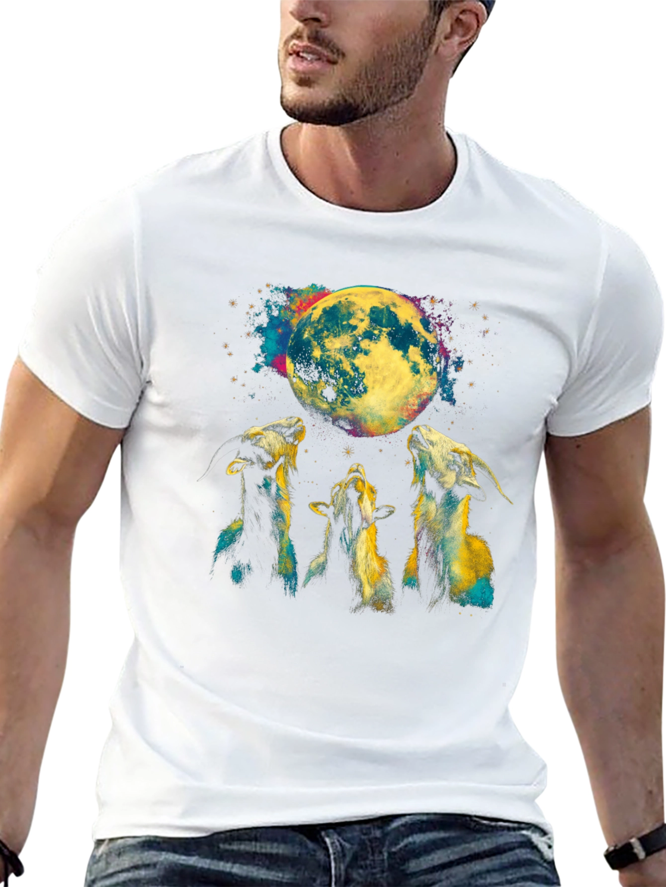 Goats Howling at Moon Graphic Tee - Black T-Shirt