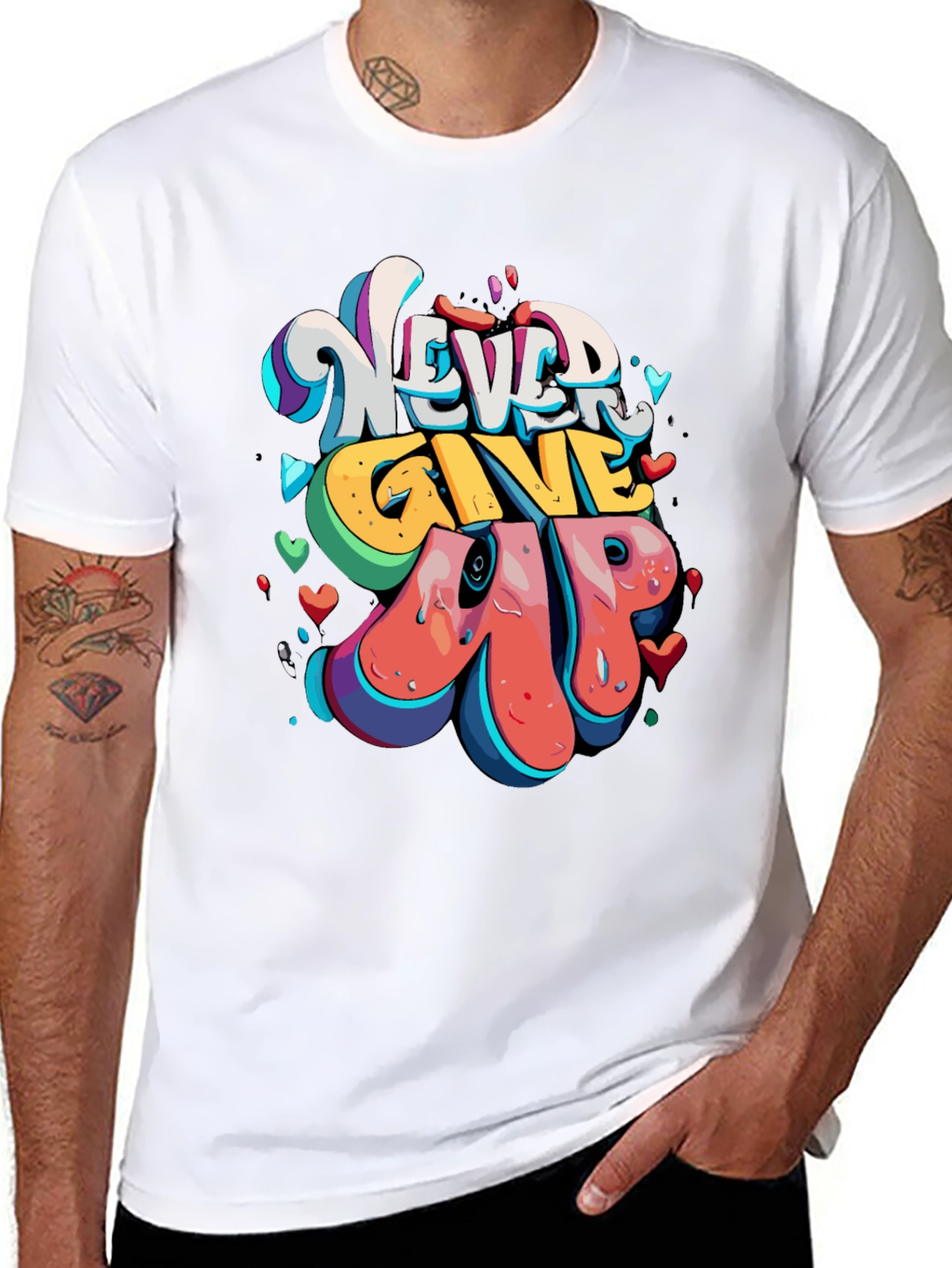 Never Give Up Graphic Tee - Mens Black T-Shirt