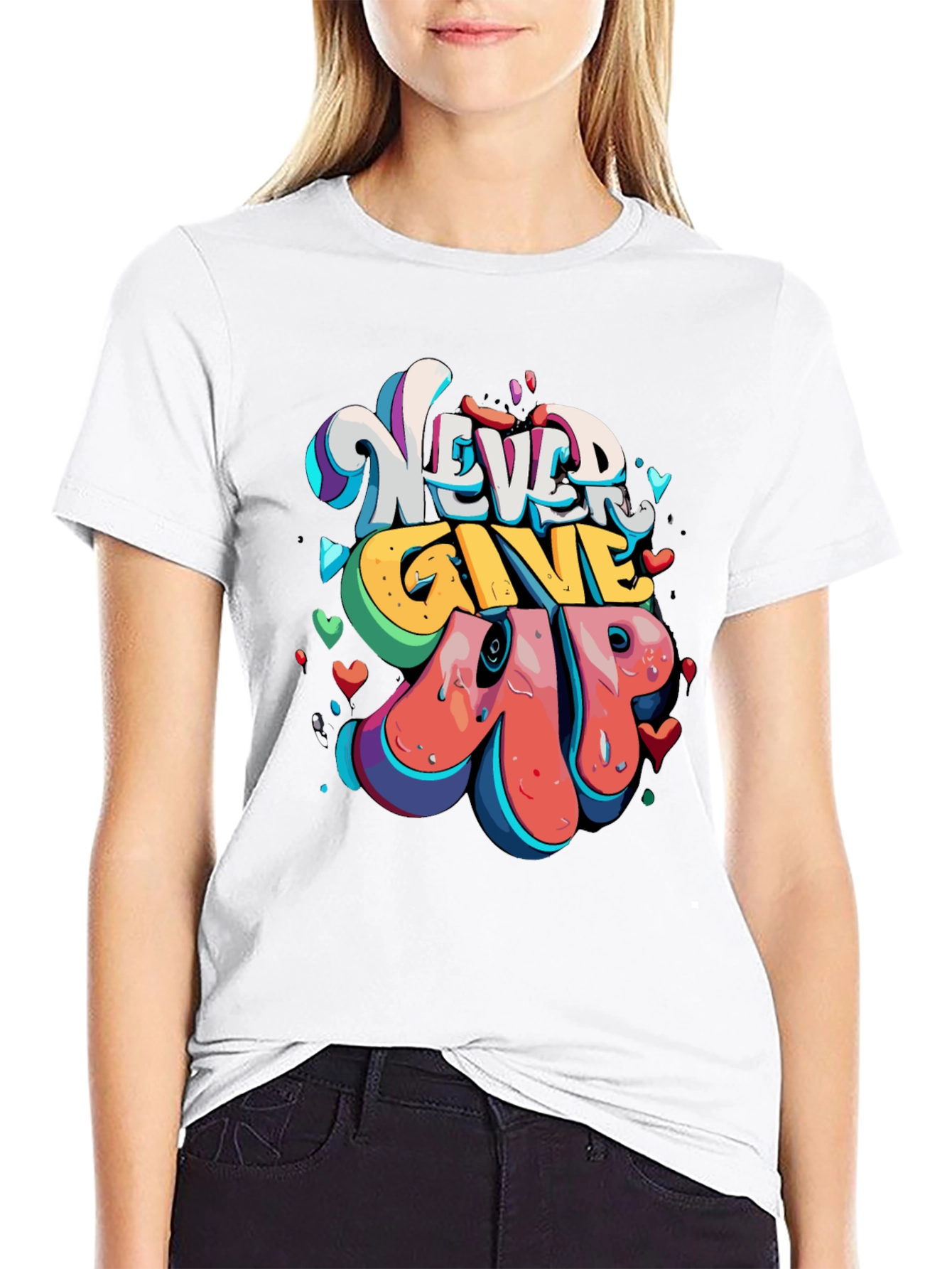 Never Give Up Graphic Tee - Mens Black T-Shirt