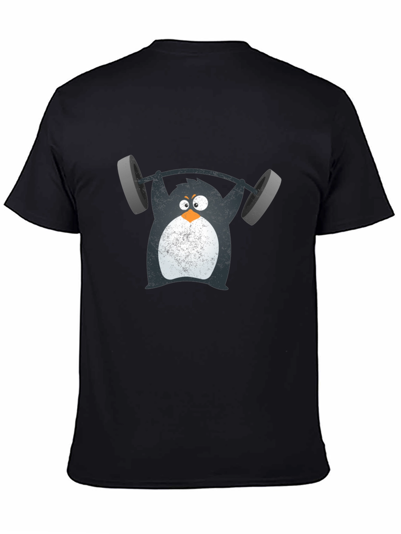 Penguin Lifting Weights Graphic Tee - Black Cotton T-Shirt