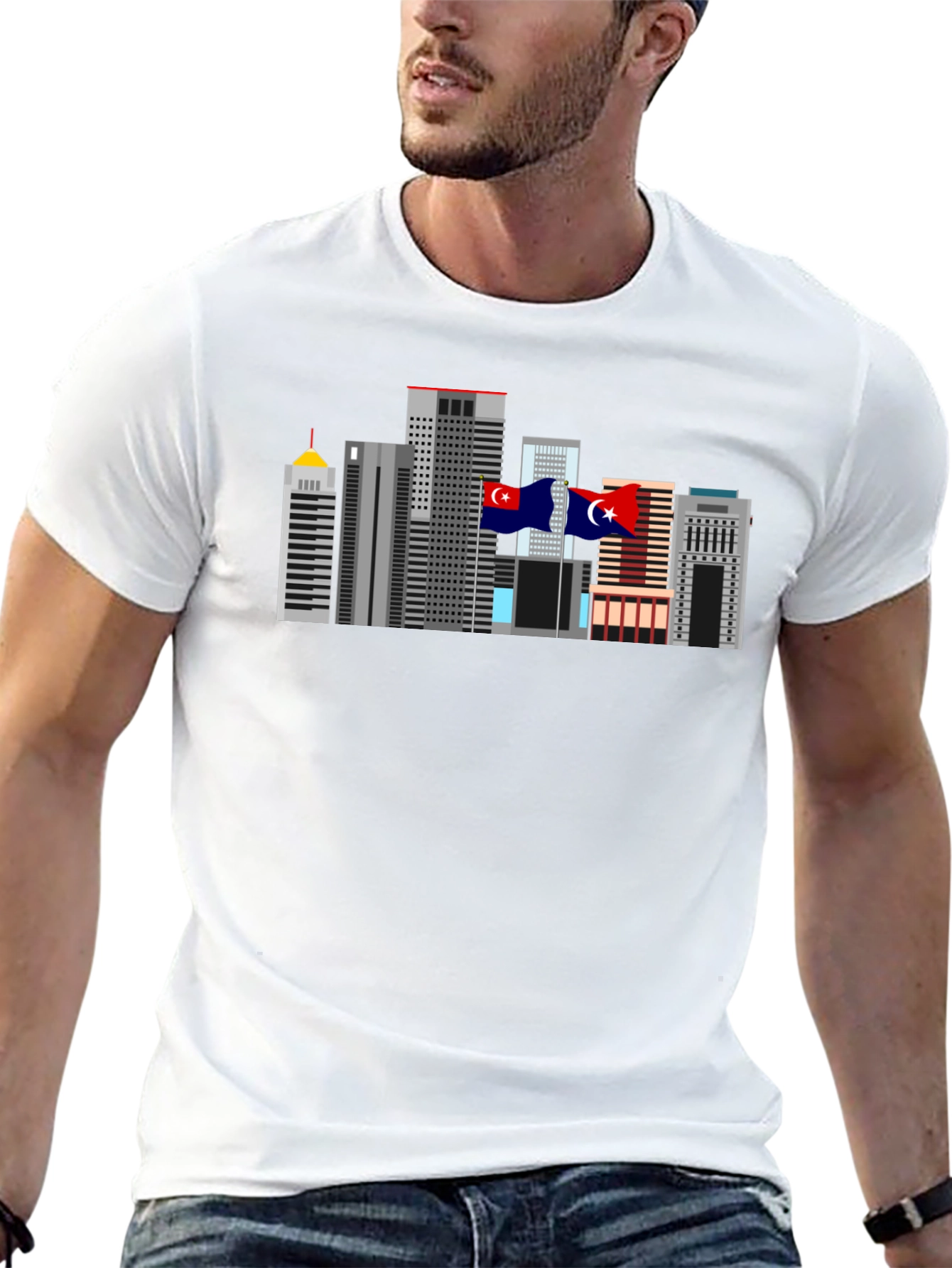 City Skyline Graphic Tee - Black Cotton T-Shirt
