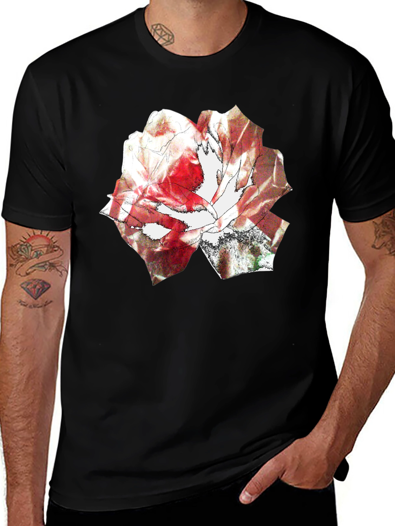 Abstract Rose Print Black T-Shirt