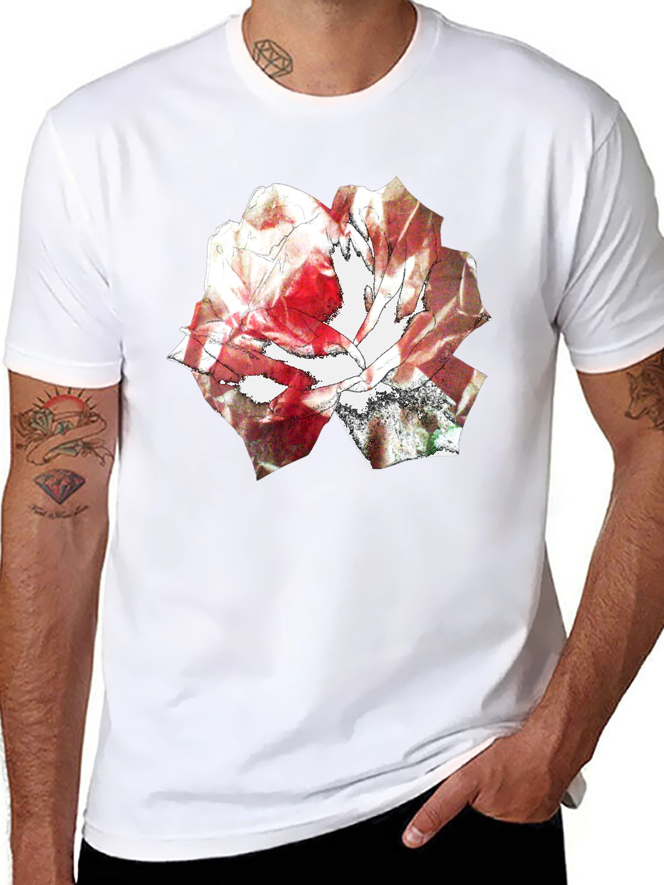 Abstract Rose Print Black T-Shirt