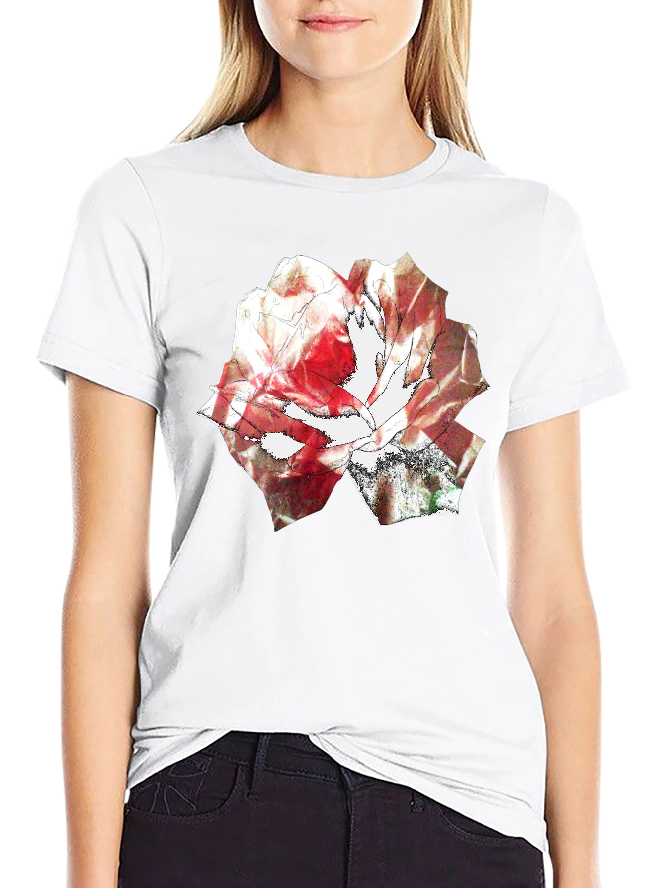 Abstract Rose Print Black T-Shirt