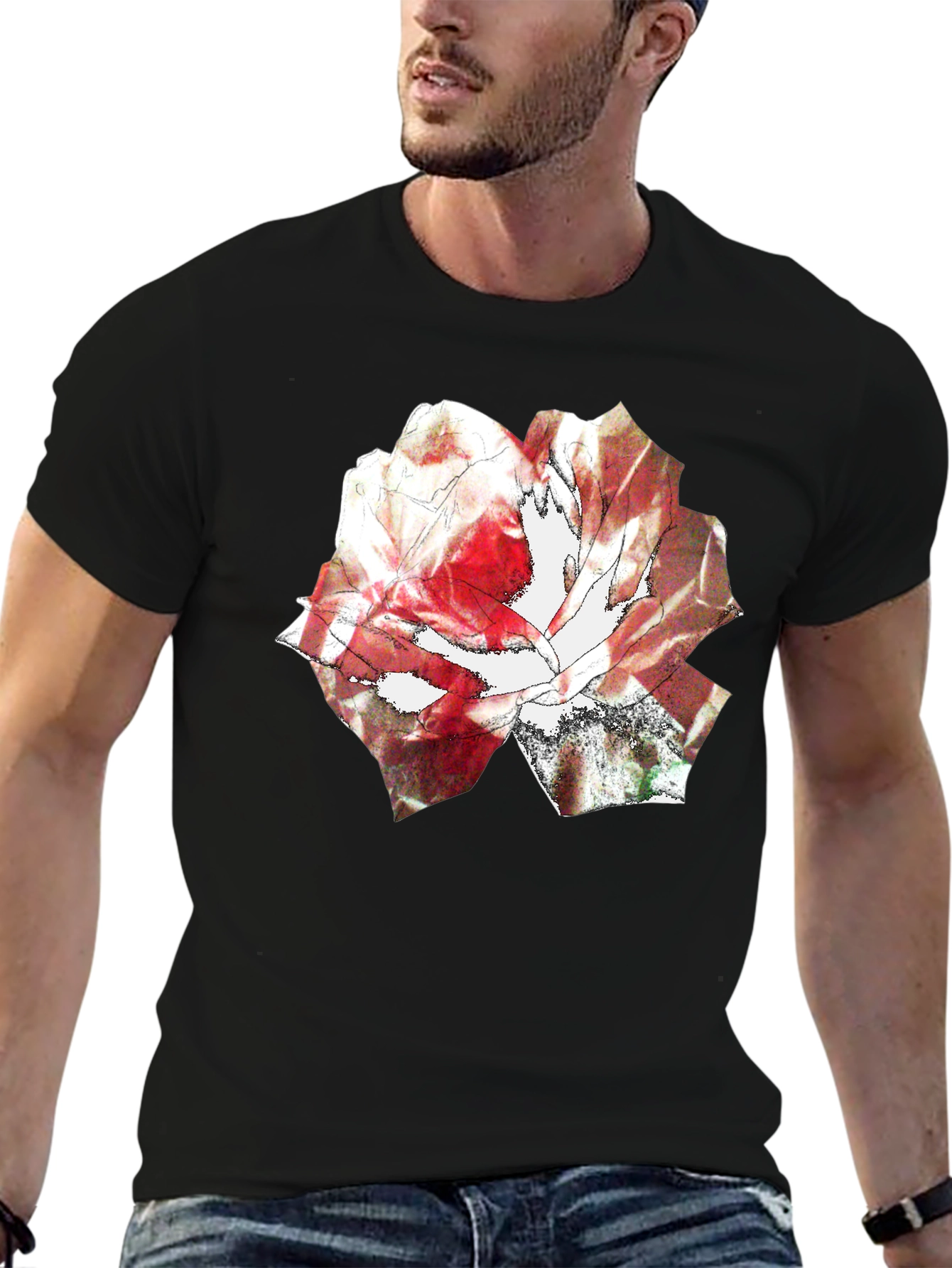 Abstract Rose Print Black T-Shirt