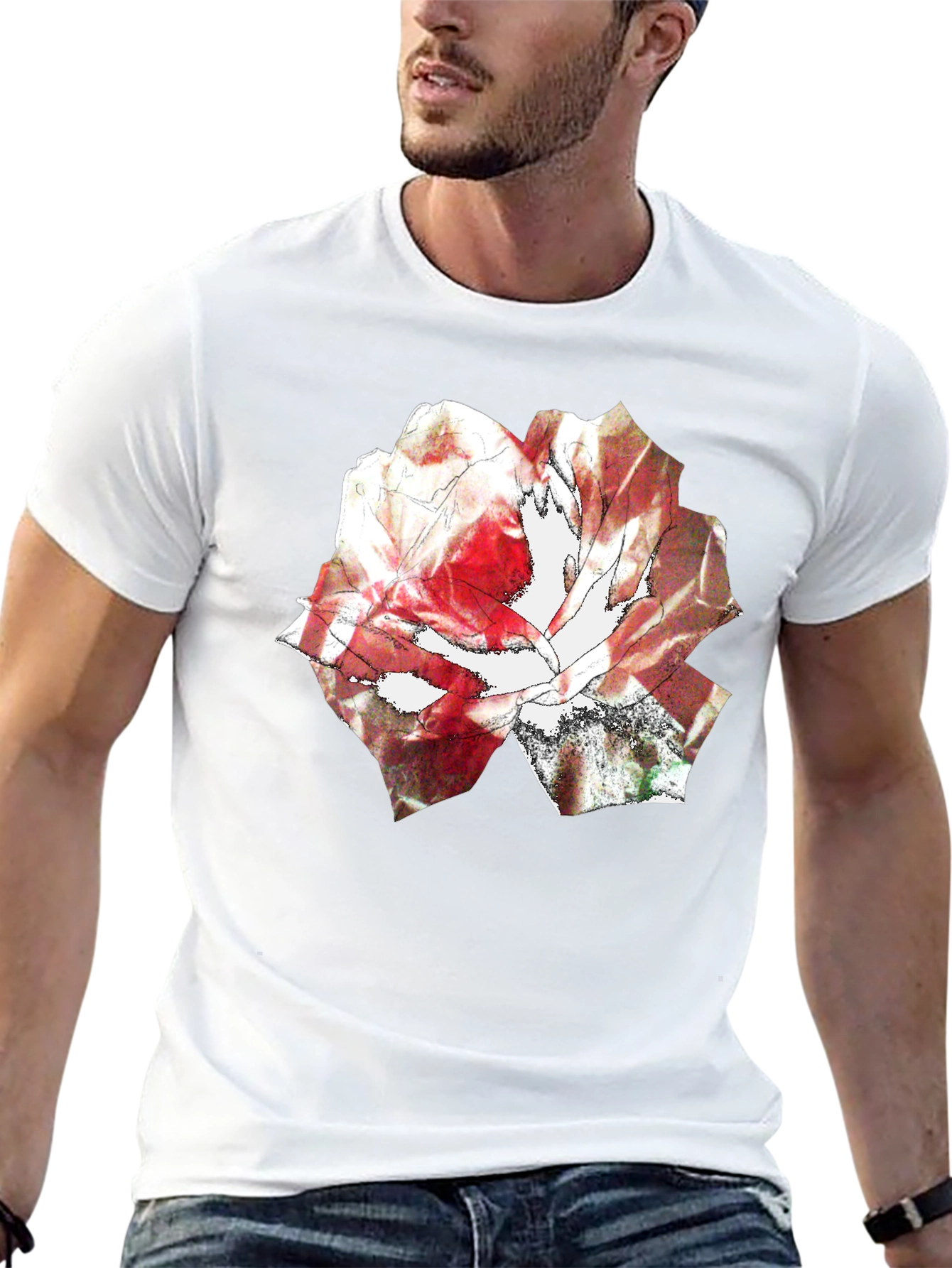 Abstract Rose Print Black T-Shirt