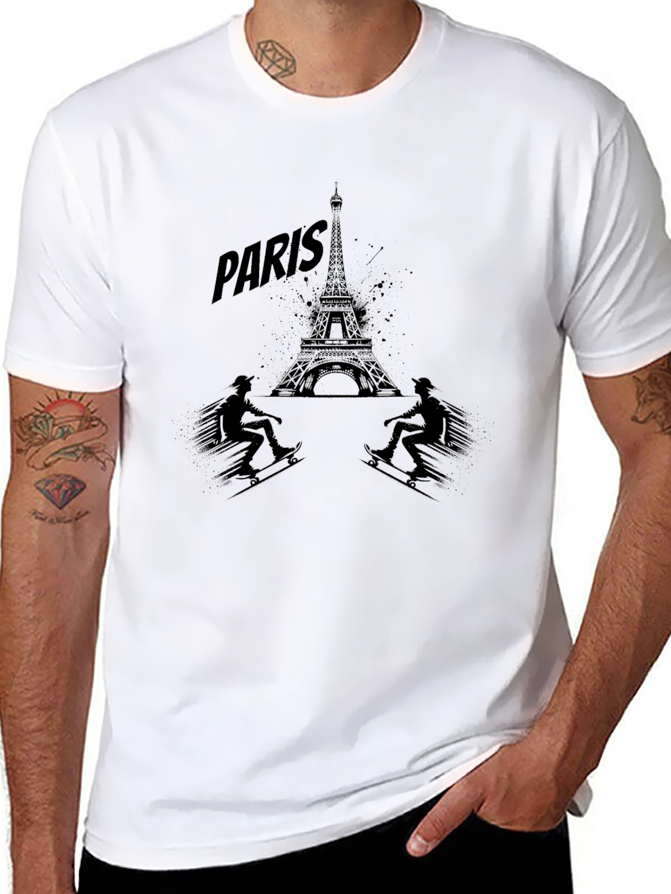 Paris Eiffel Tower Skateboarder Graphic Tee
